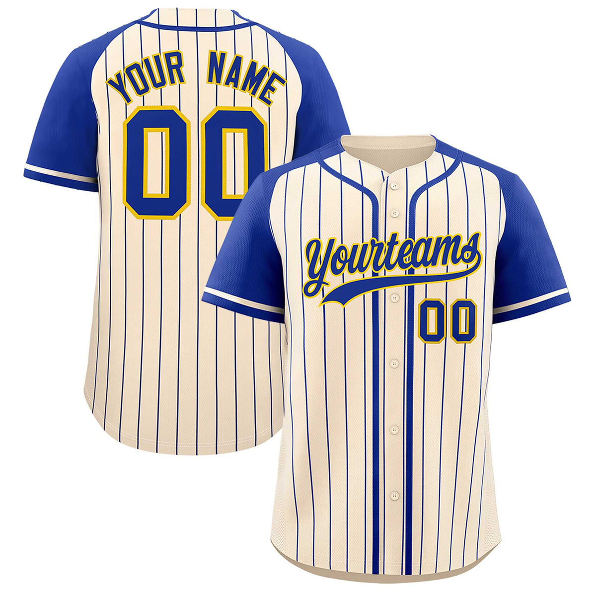 Custom Cream Royal Stripe Fashion Raglan Sleeves Authentic Baseball Jersey
