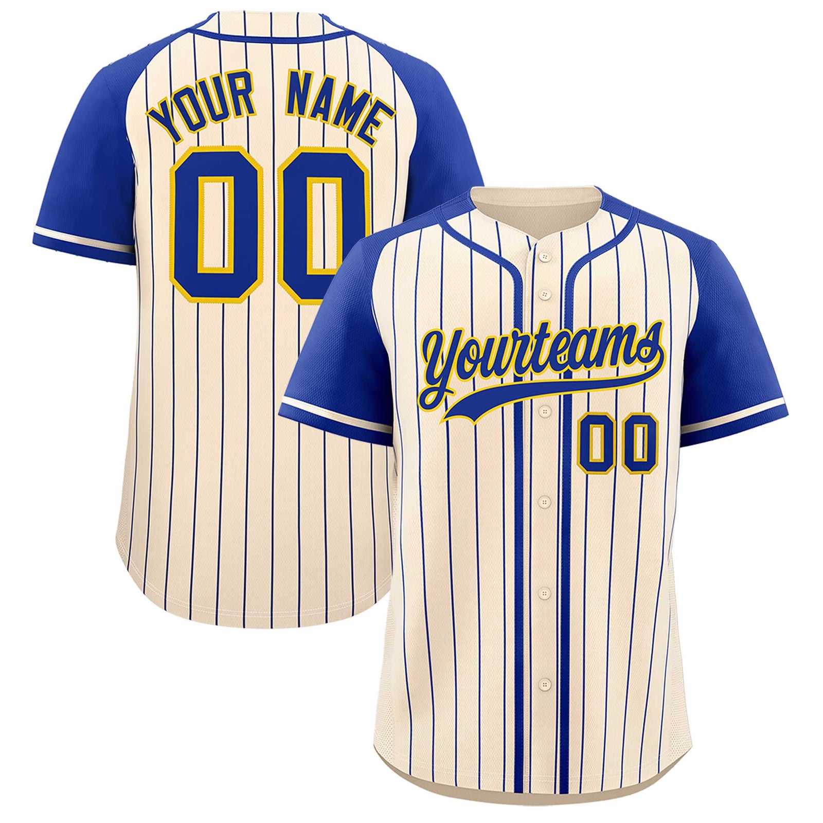 Custom Cream Royal Stripe Fashion Raglan Sleeves Authentic Baseball Jersey