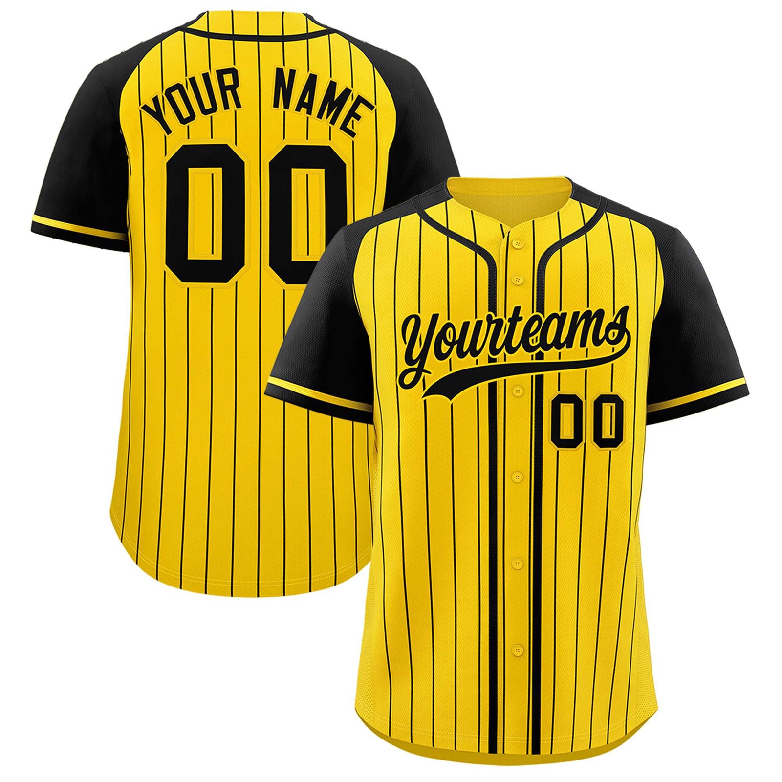 Custom Gold Black Stripe Fashion Raglan Sleeves Authentic Baseball Jersey