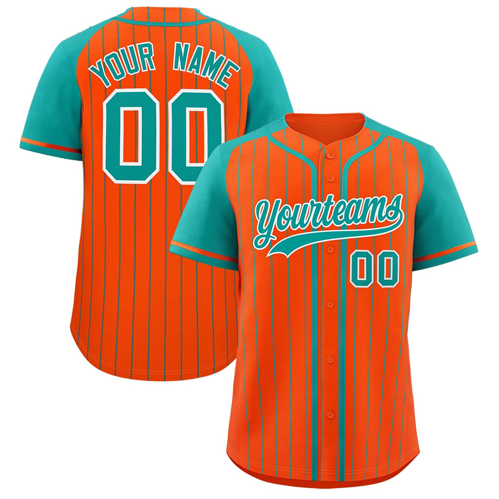 Custom Orange Aqua Stripe Fashion Raglan Sleeves Authentic Baseball Jersey