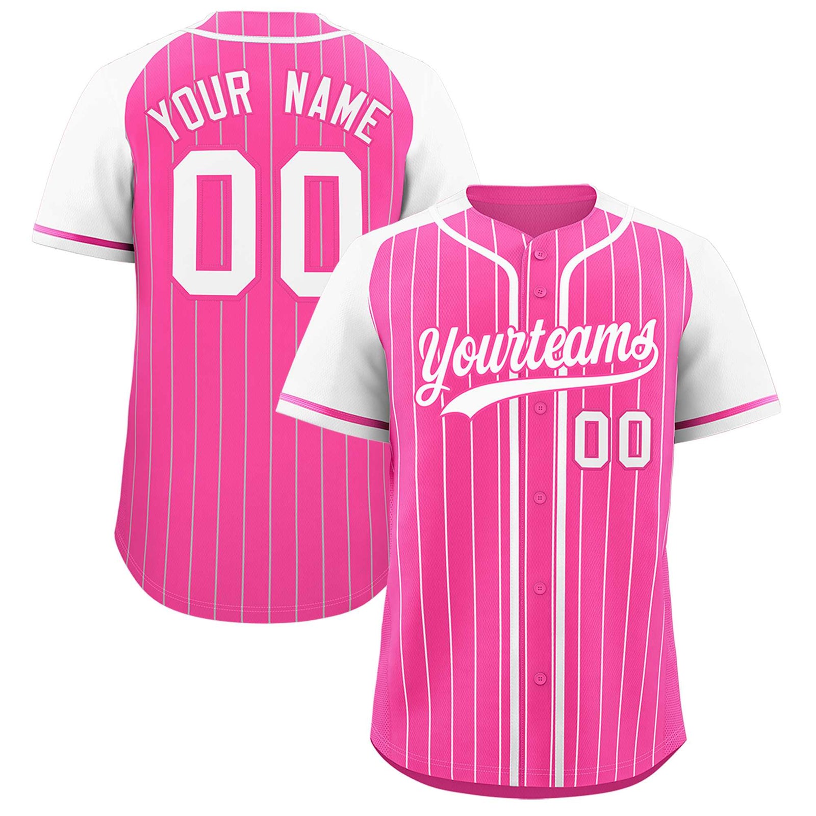 Custom Pink White Stripe Fashion Raglan Sleeves Authentic Baseball Jersey