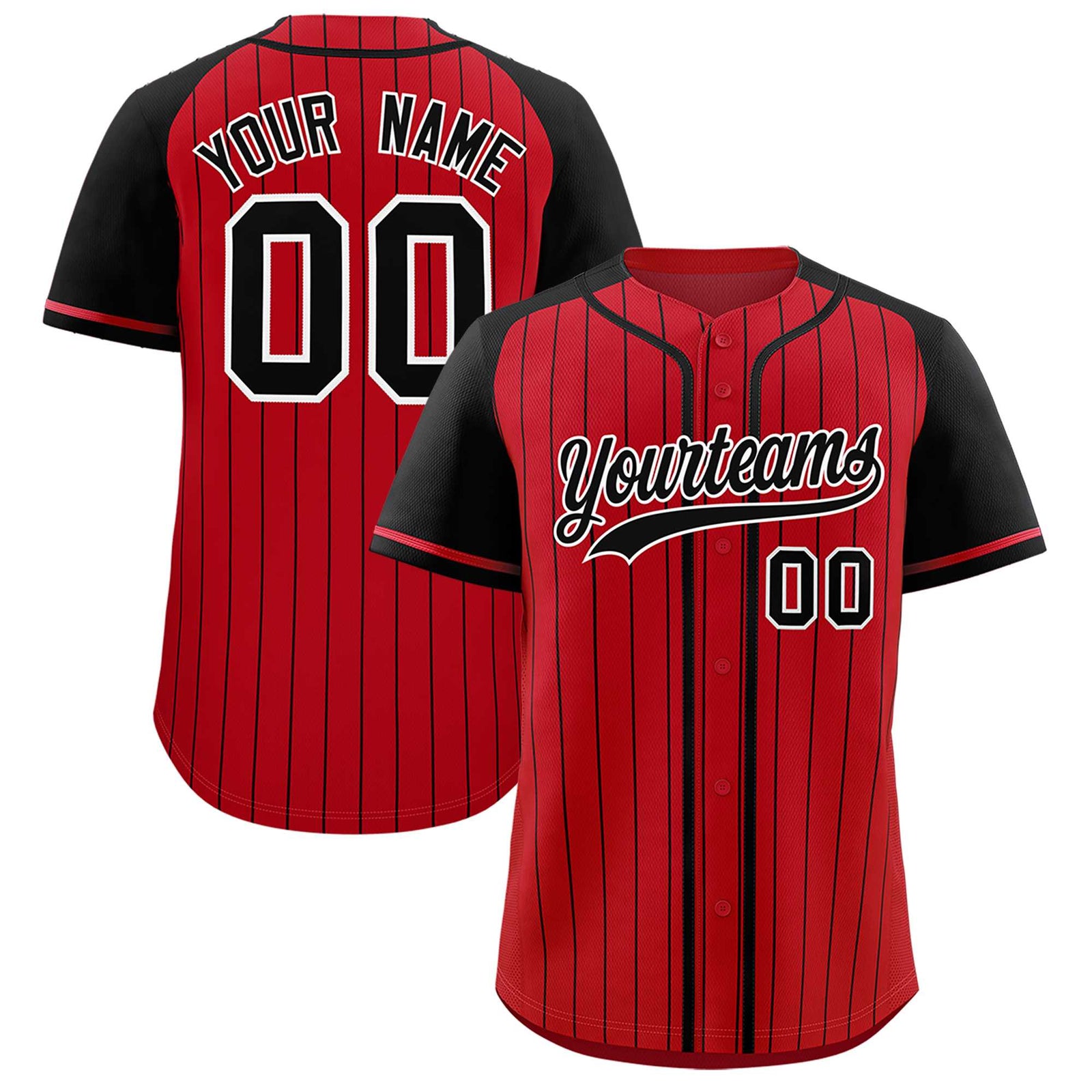 Custom Red Black Stripe Fashion Raglan Sleeves Authentic Baseball Jersey