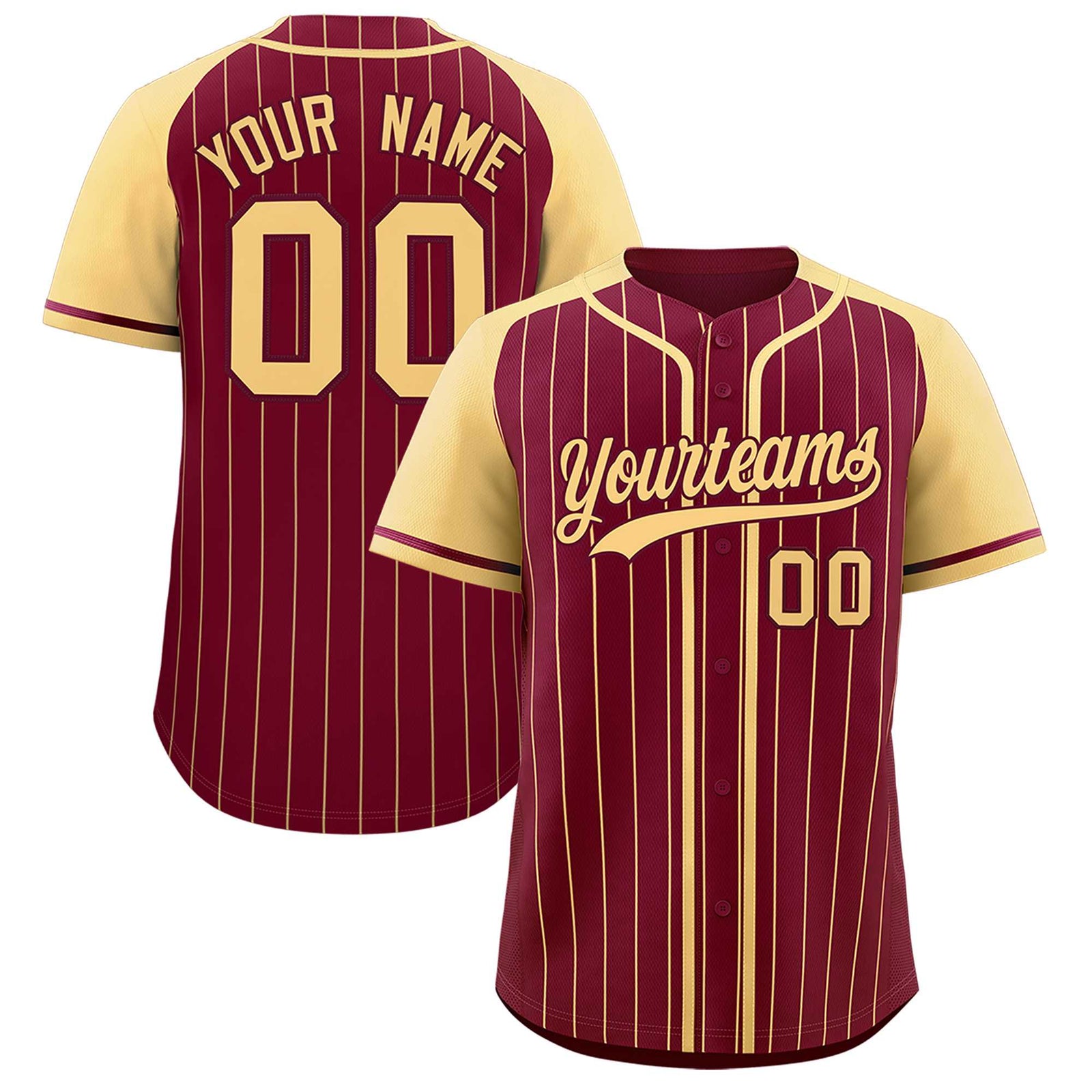 Custom Crimson Khaki Stripe Fashion Raglan Sleeves Authentic Baseball Jersey
