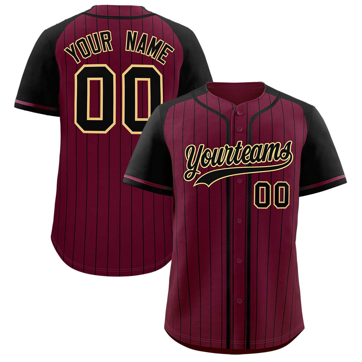 Custom Crimson Black Stripe Fashion Raglan Sleeves Authentic Baseball Jersey