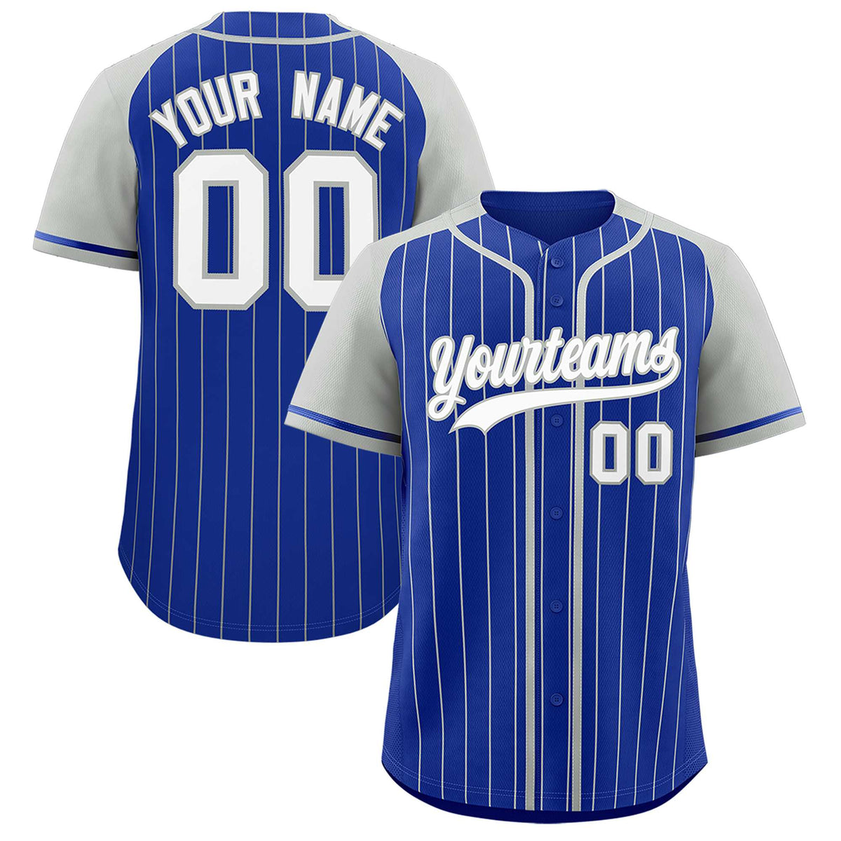 Custom Royal Gray Stripe Fashion Raglan Sleeves Authentic Baseball Jersey