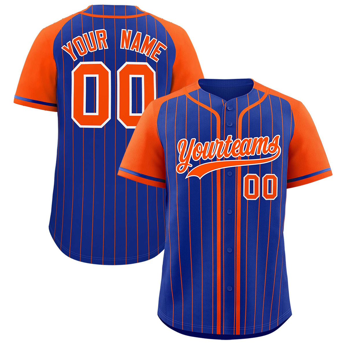 Custom Royal Orange Stripe Fashion Raglan Sleeves Authentic Baseball Jersey