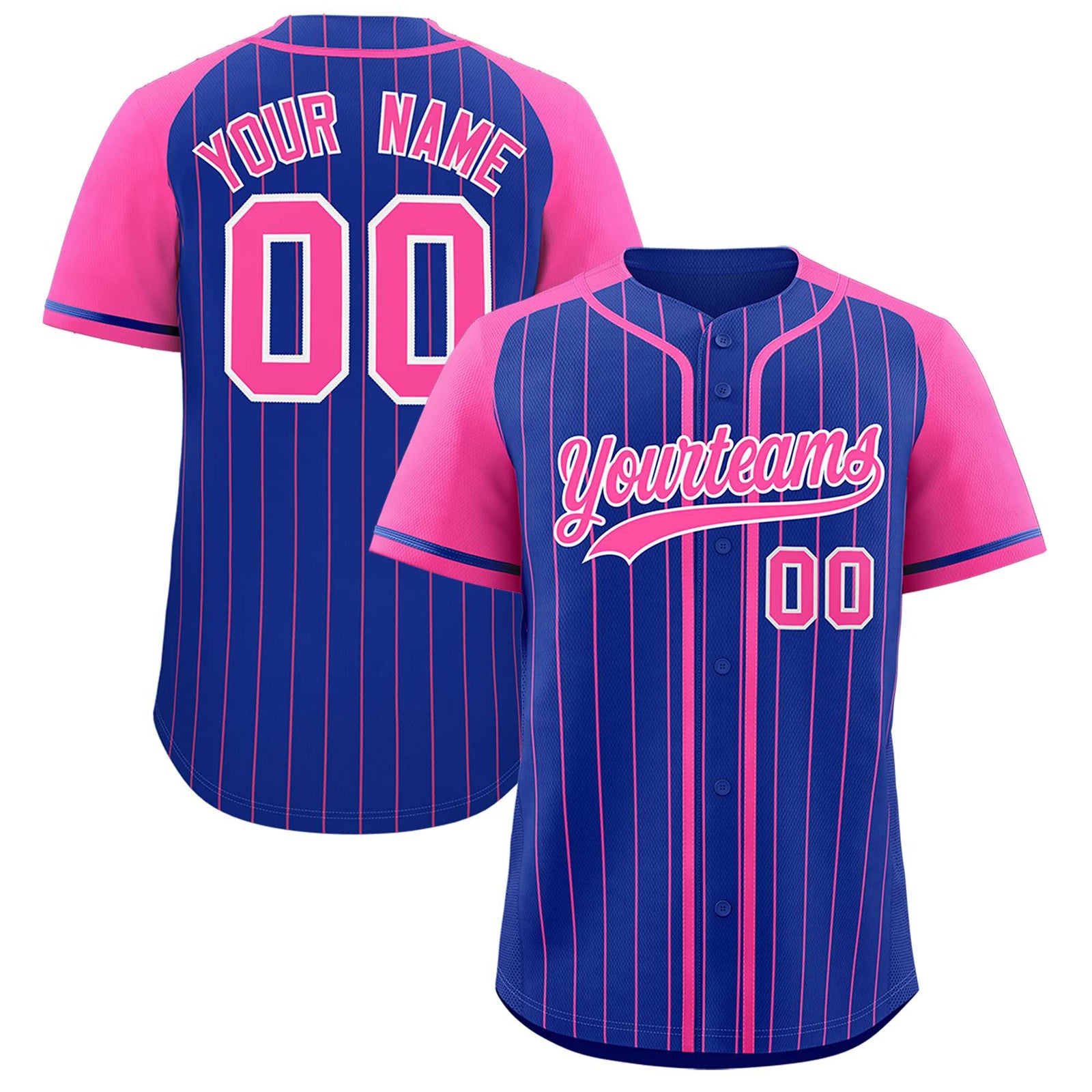 Custom Royal Pink Stripe Fashion Raglan Sleeves Authentic Baseball Jersey