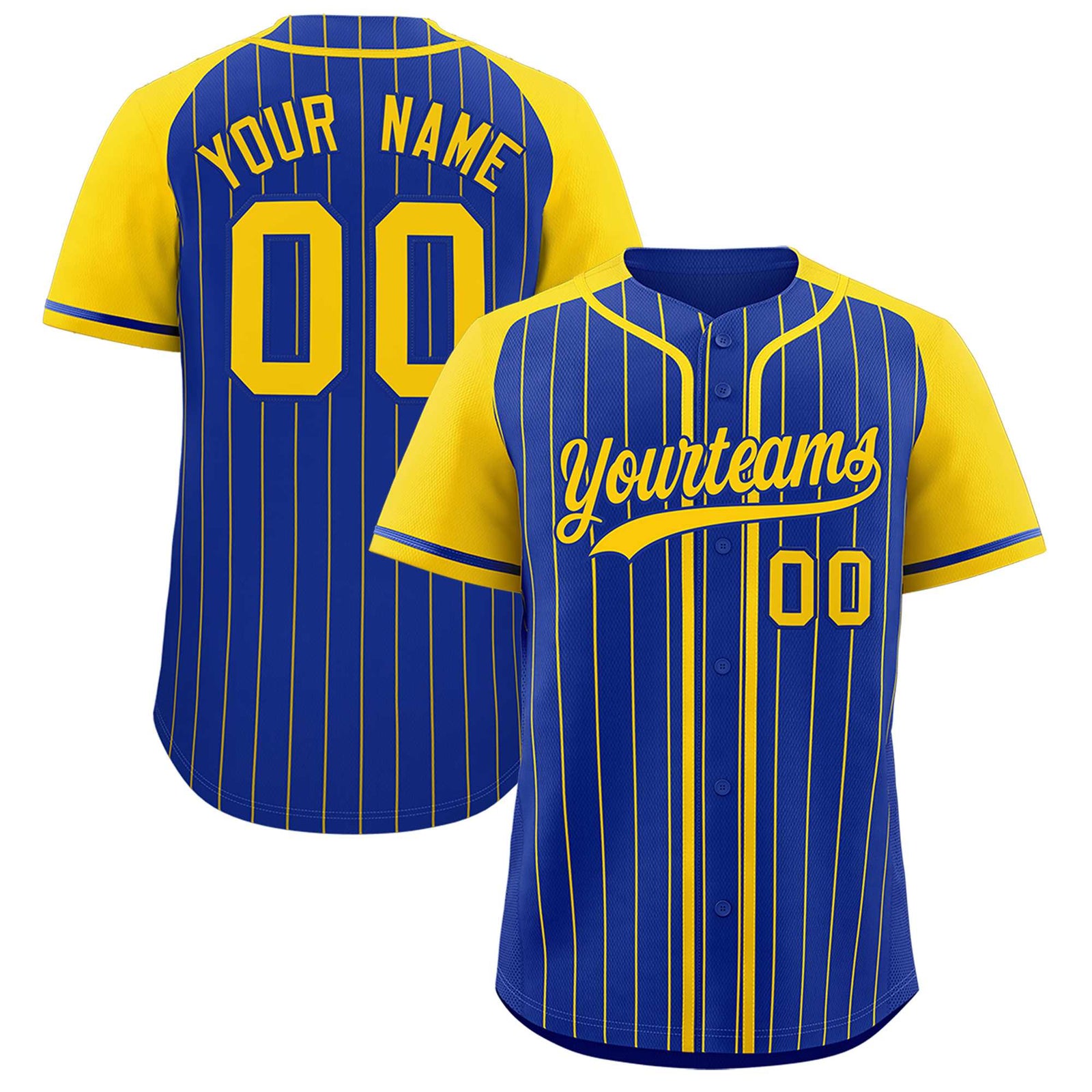 Custom Royal Gold Stripe Fashion Raglan Sleeves Authentic Baseball Jersey