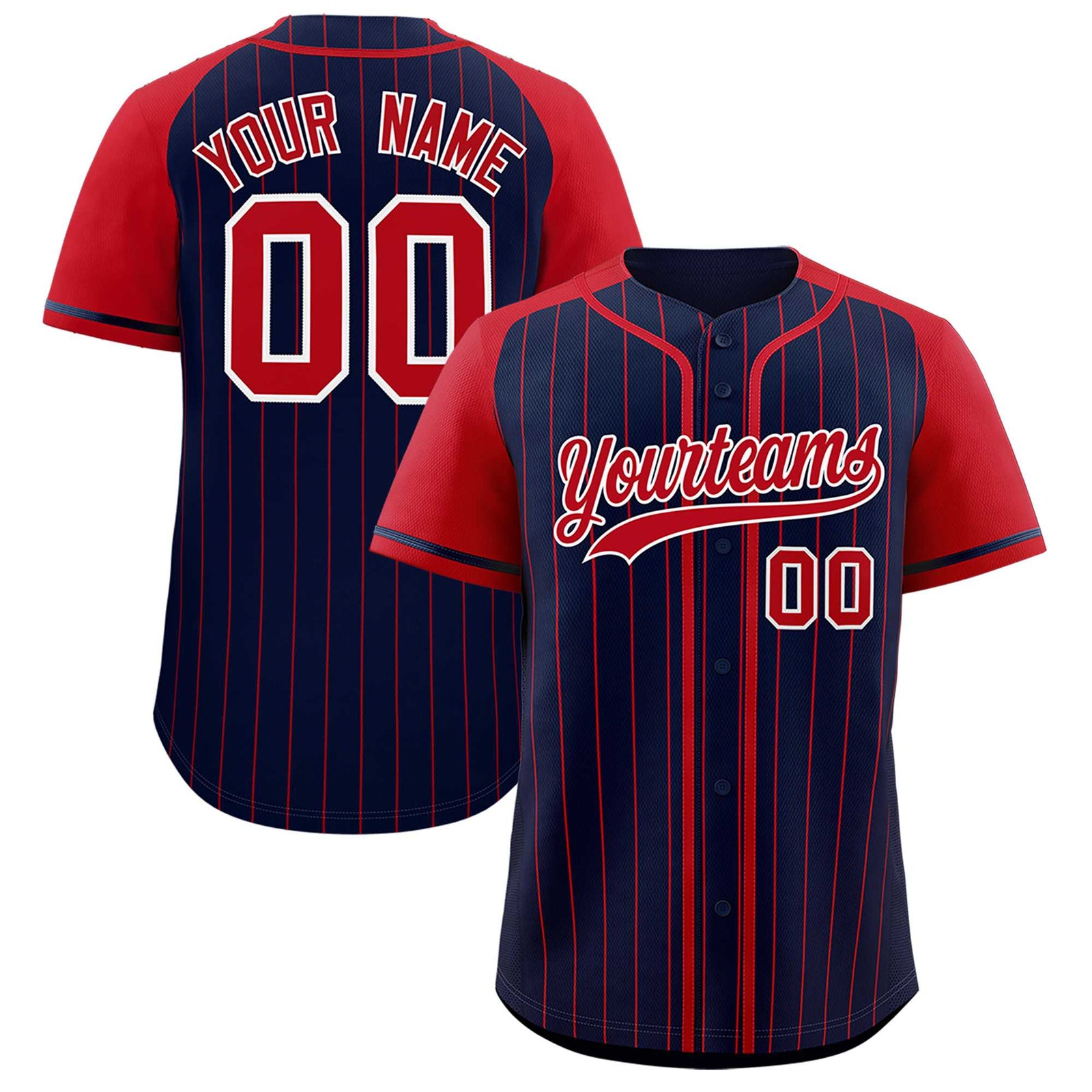 Custom Navy Red Stripe Fashion Raglan Sleeves Authentic Baseball Jersey