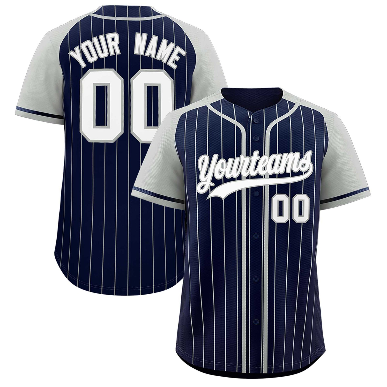 Custom Navy Gray Stripe Fashion Raglan Sleeves Authentic Baseball Jersey