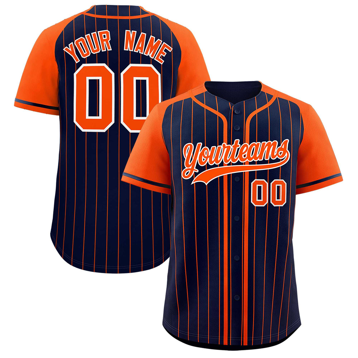 Custom Navy Orange Stripe Fashion Raglan Sleeves Authentic Baseball Jersey