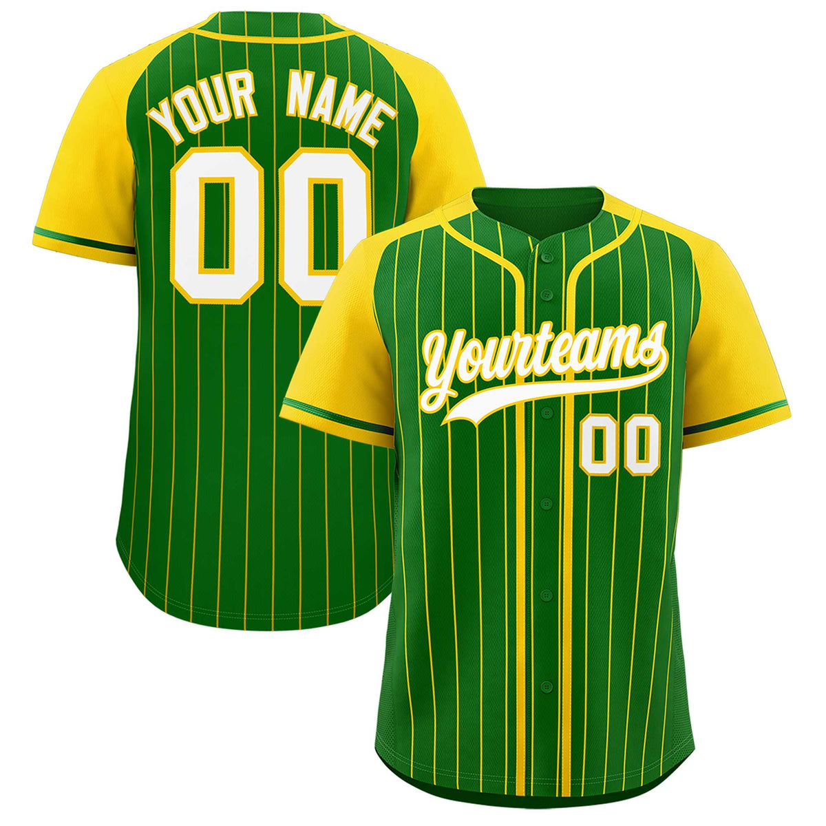 Custom Kelly Green Gold Stripe Fashion Raglan Sleeves Authentic Baseball Jersey