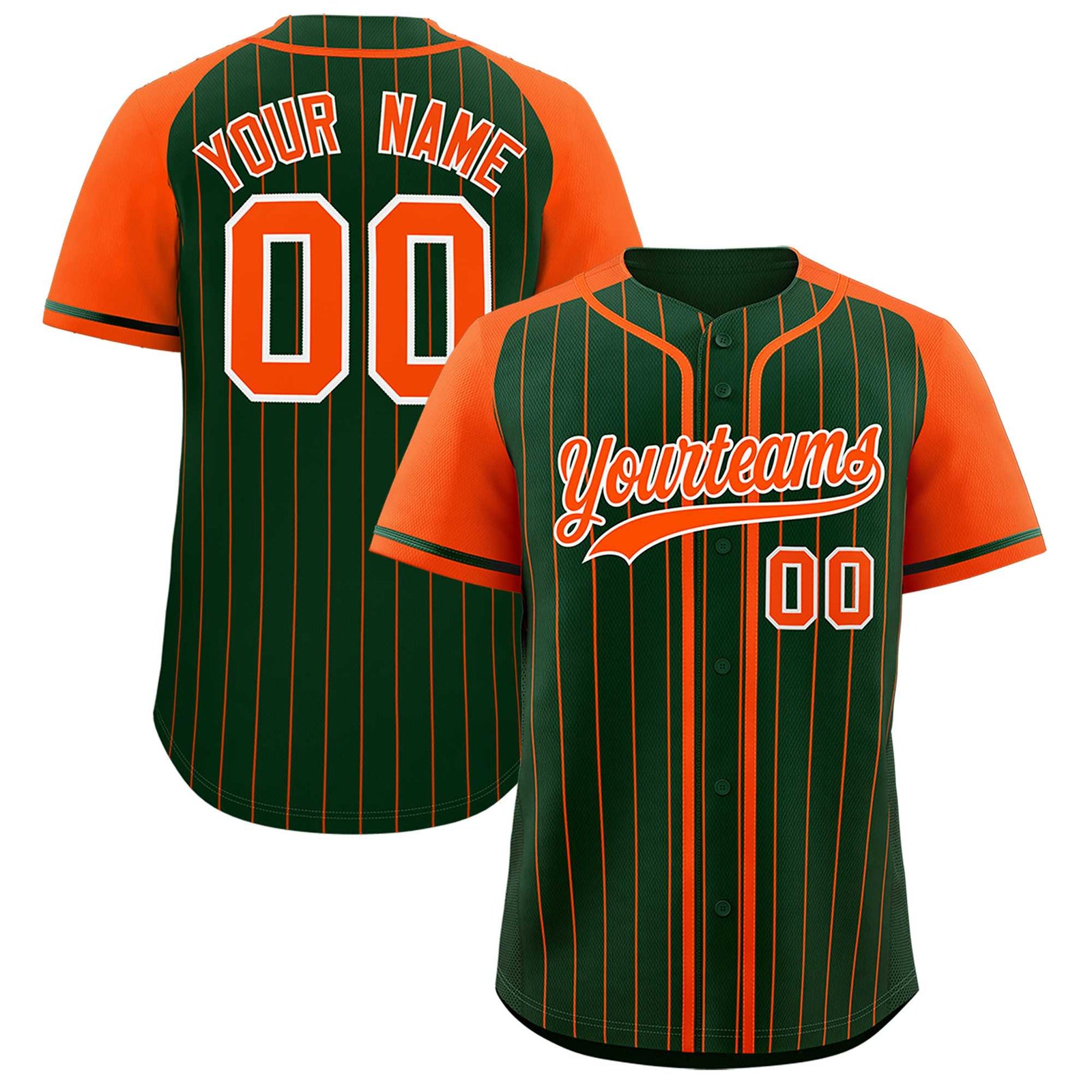 Custom Green Orange Stripe Fashion Raglan Sleeves Authentic Baseball Jersey