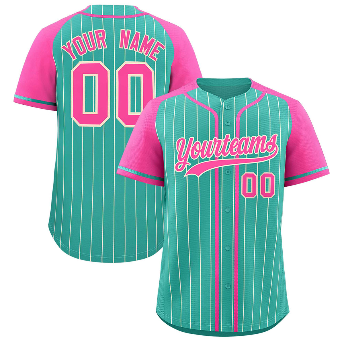 Custom Bright Green Pink Stripe Fashion Raglan Sleeves Authentic Baseball Jersey