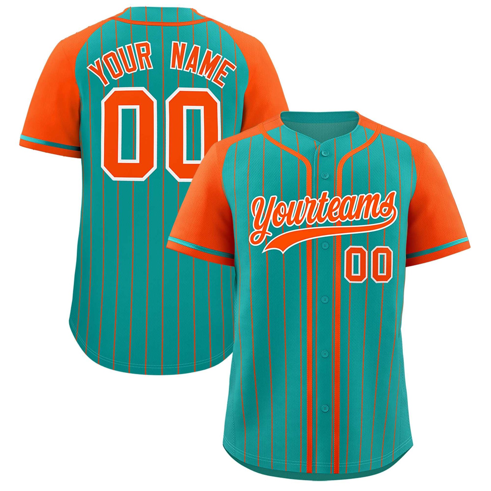 Custom Aqua Orange Stripe Fashion Raglan Sleeves Authentic Baseball Jersey