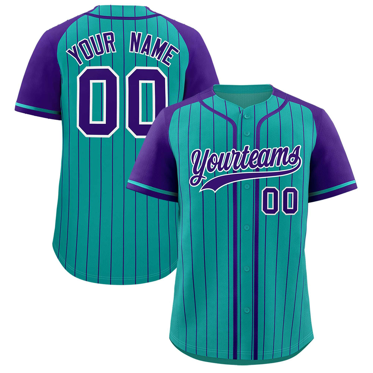Custom Aqua Purple Stripe Fashion Raglan Sleeves Authentic Baseball Jersey
