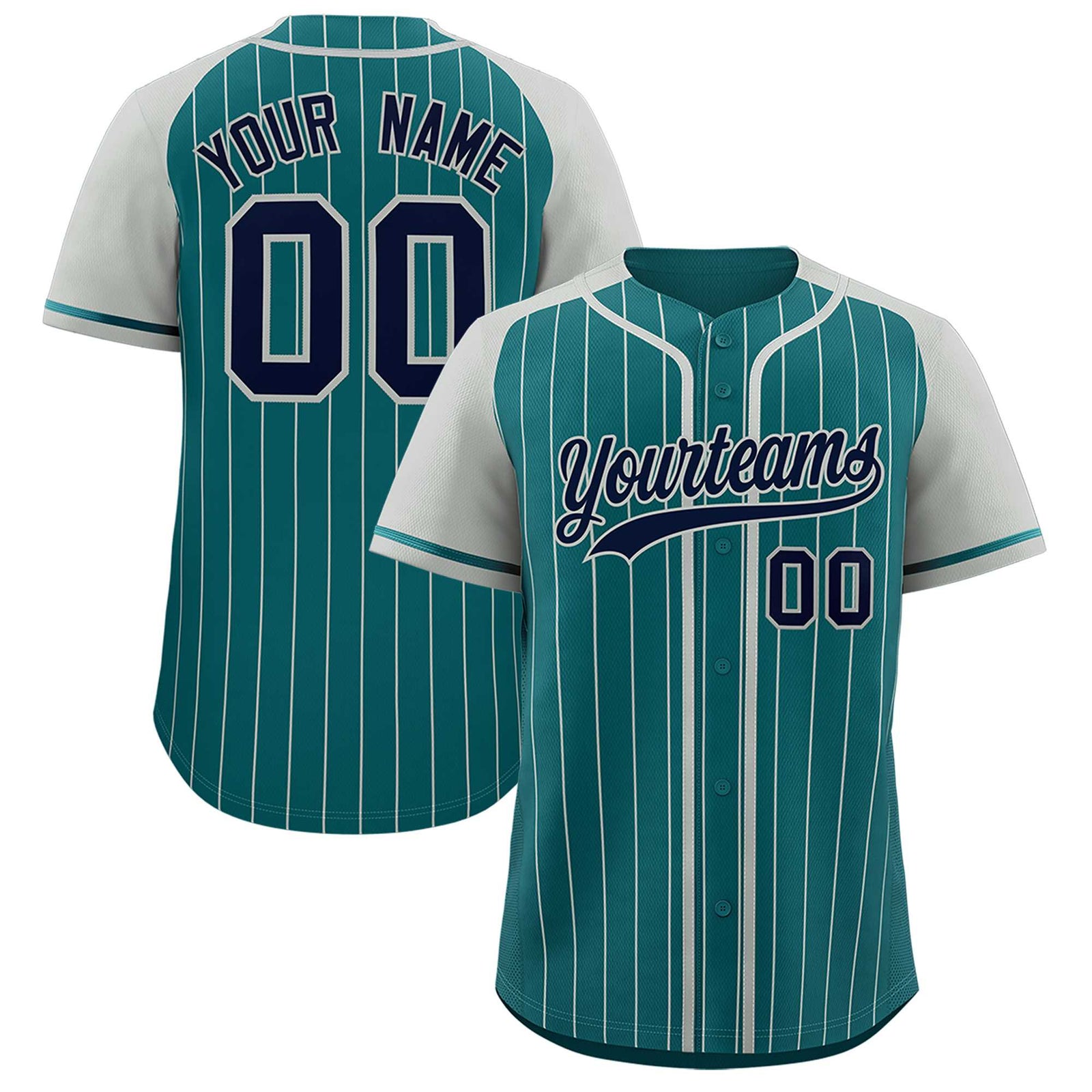 Custom Aqua Gray Stripe Fashion Raglan Sleeves Authentic Baseball Jersey