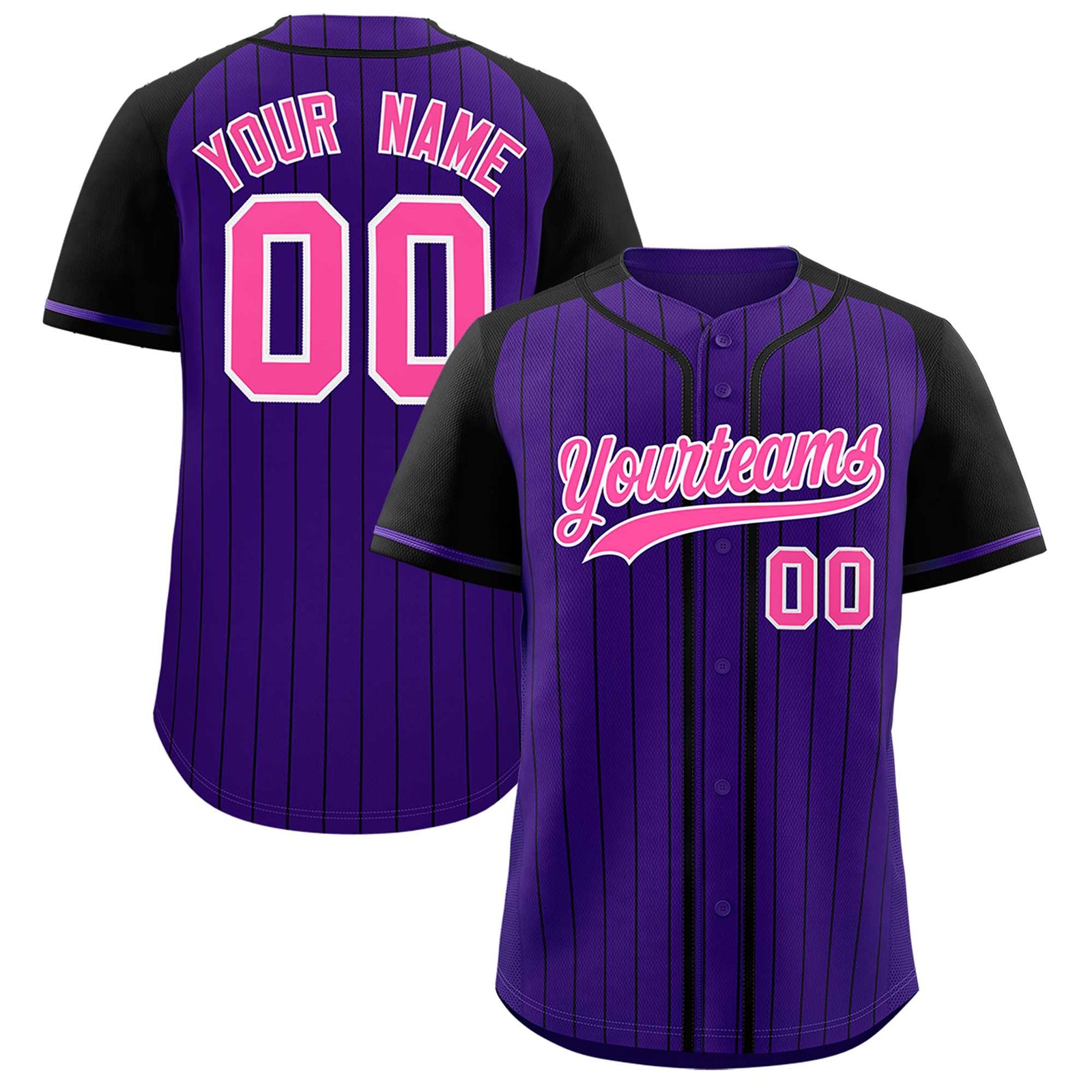 Custom Purple Black Stripe Fashion Raglan Sleeves Authentic Baseball Jersey
