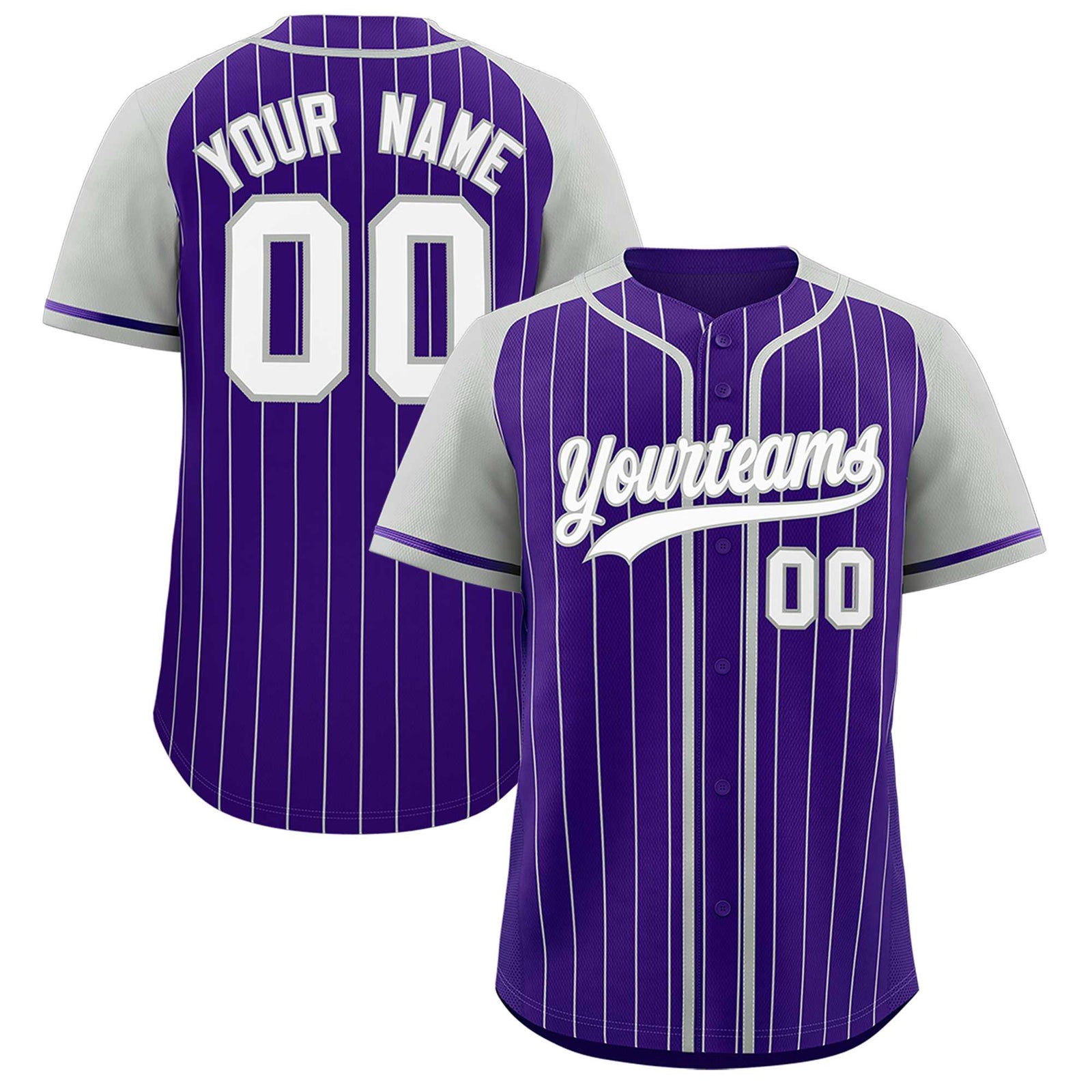 Custom Purple Gray Stripe Fashion Raglan Sleeves Authentic Baseball Jersey