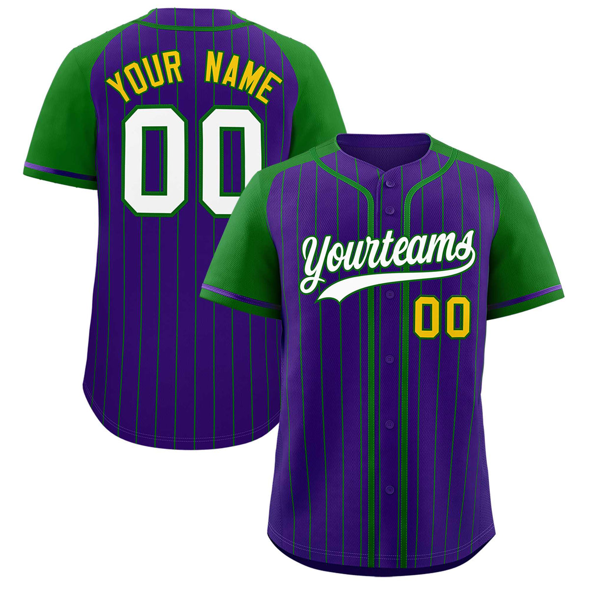 Custom Purple Kelly Green Stripe Fashion Raglan Sleeves Authentic Baseball Jersey
