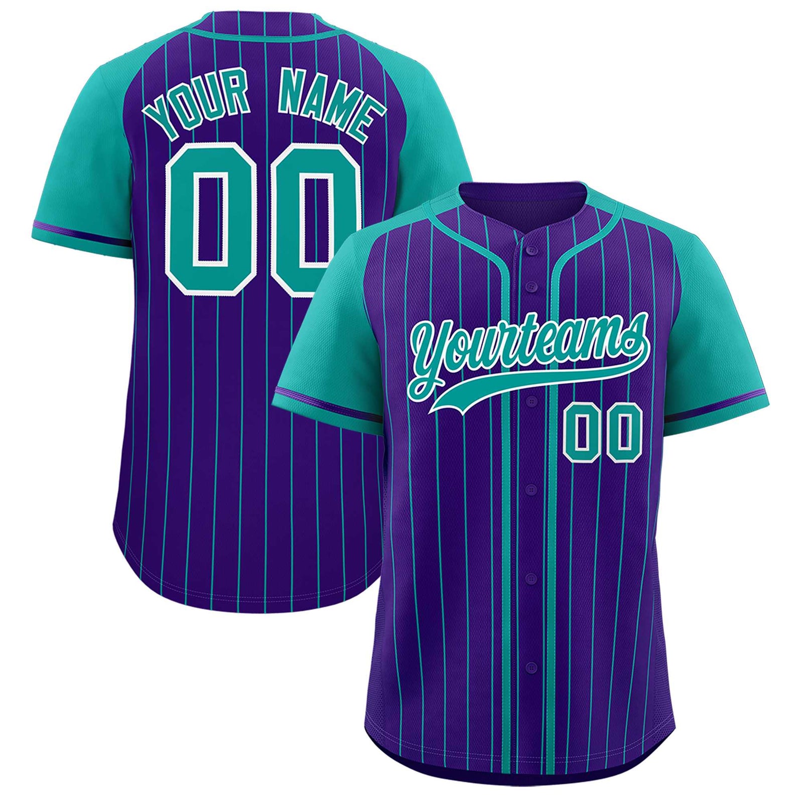 Custom Purple Aqua Stripe Fashion Raglan Sleeves Authentic Baseball Jersey