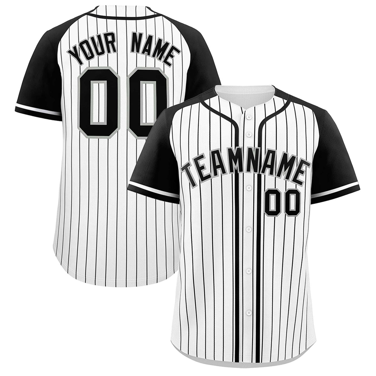 Custom White Black Stripe Fashion Raglan Sleeves Authentic Baseball Jersey