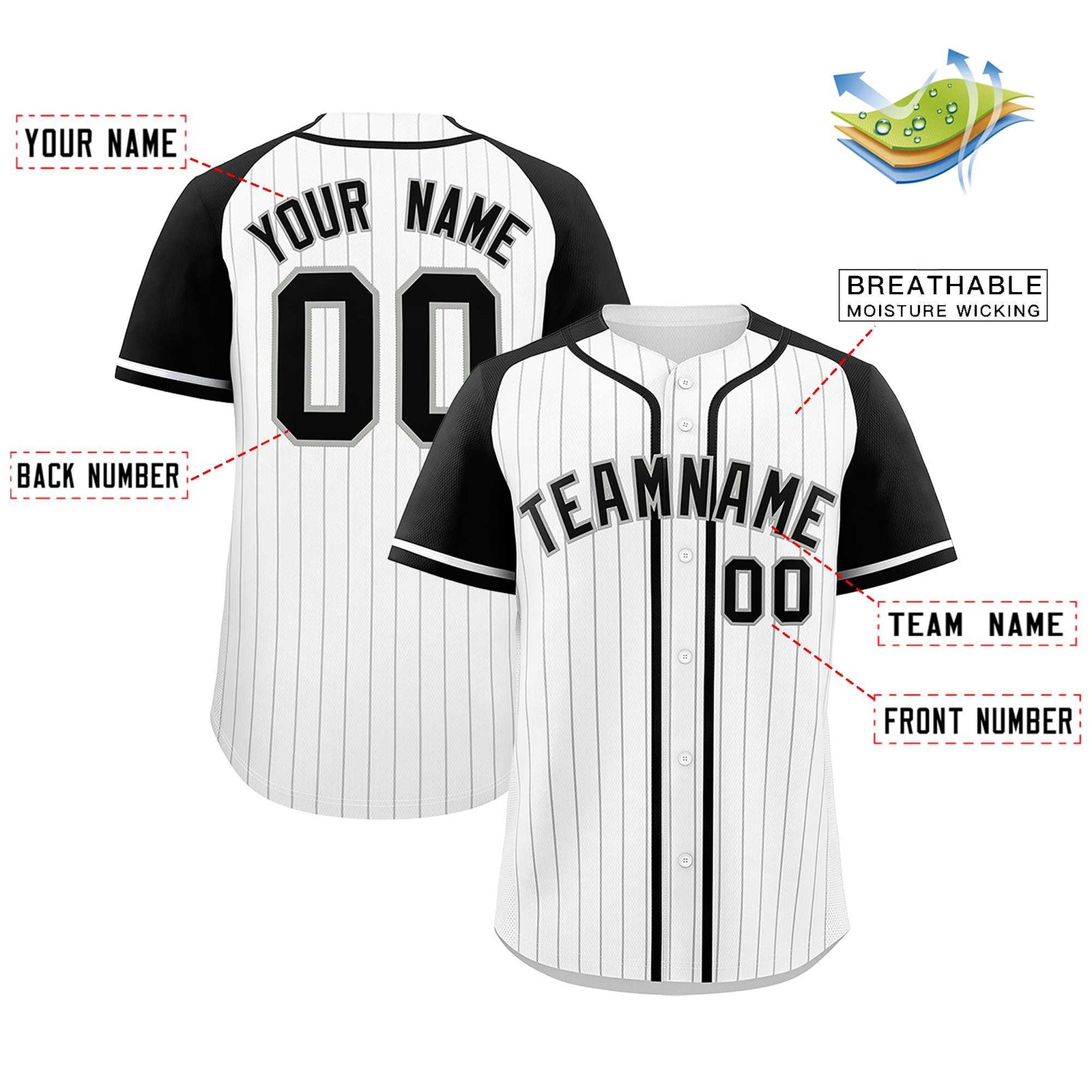 Custom White Black Stripe Fashion Raglan Sleeves Authentic Baseball Jersey