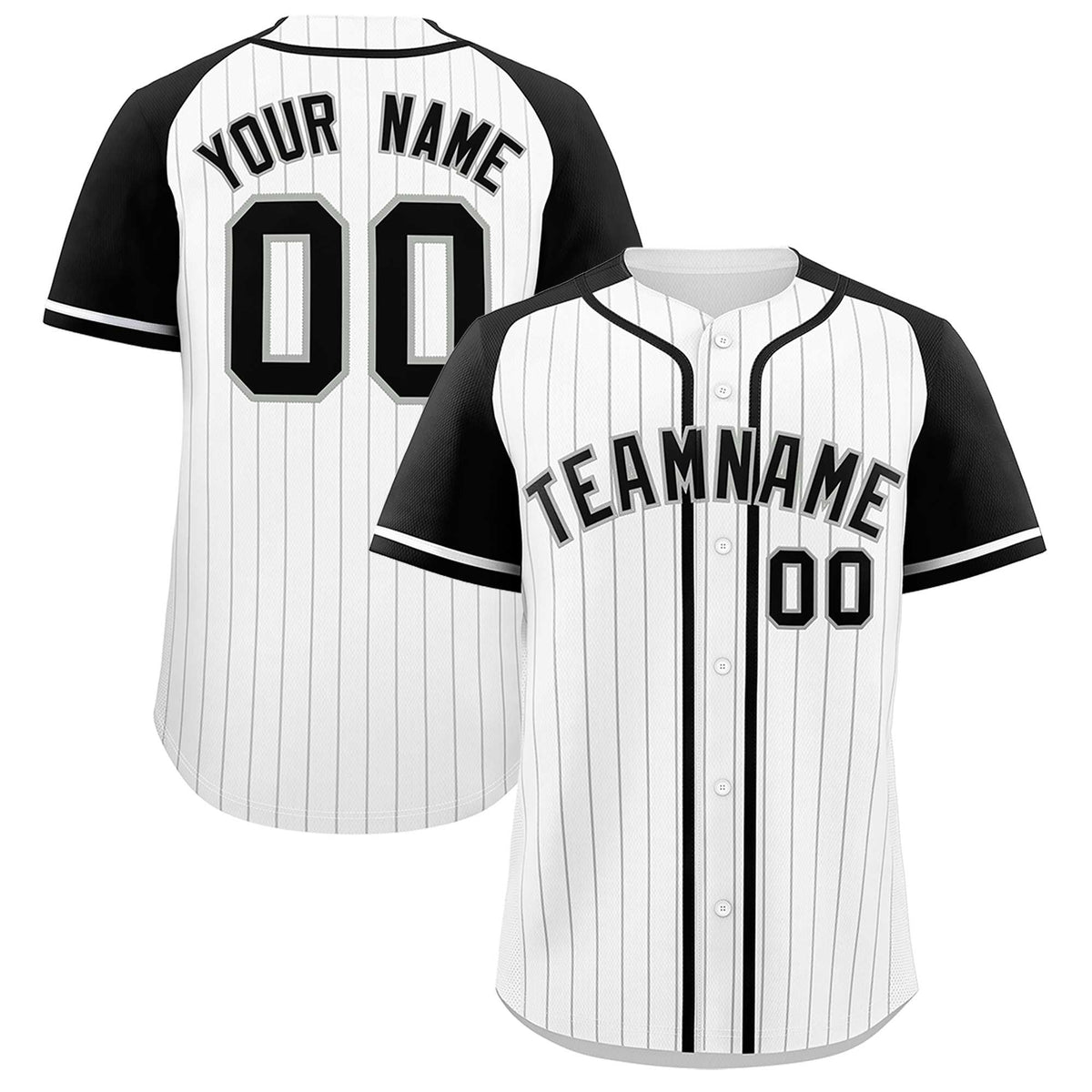 Custom White Black Stripe Fashion Raglan Sleeves Authentic Baseball Jersey