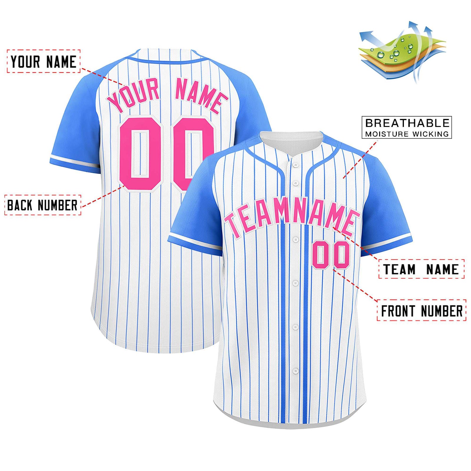 Custom White Powder Blue Stripe Fashion Raglan Sleeves Authentic Baseball Jersey