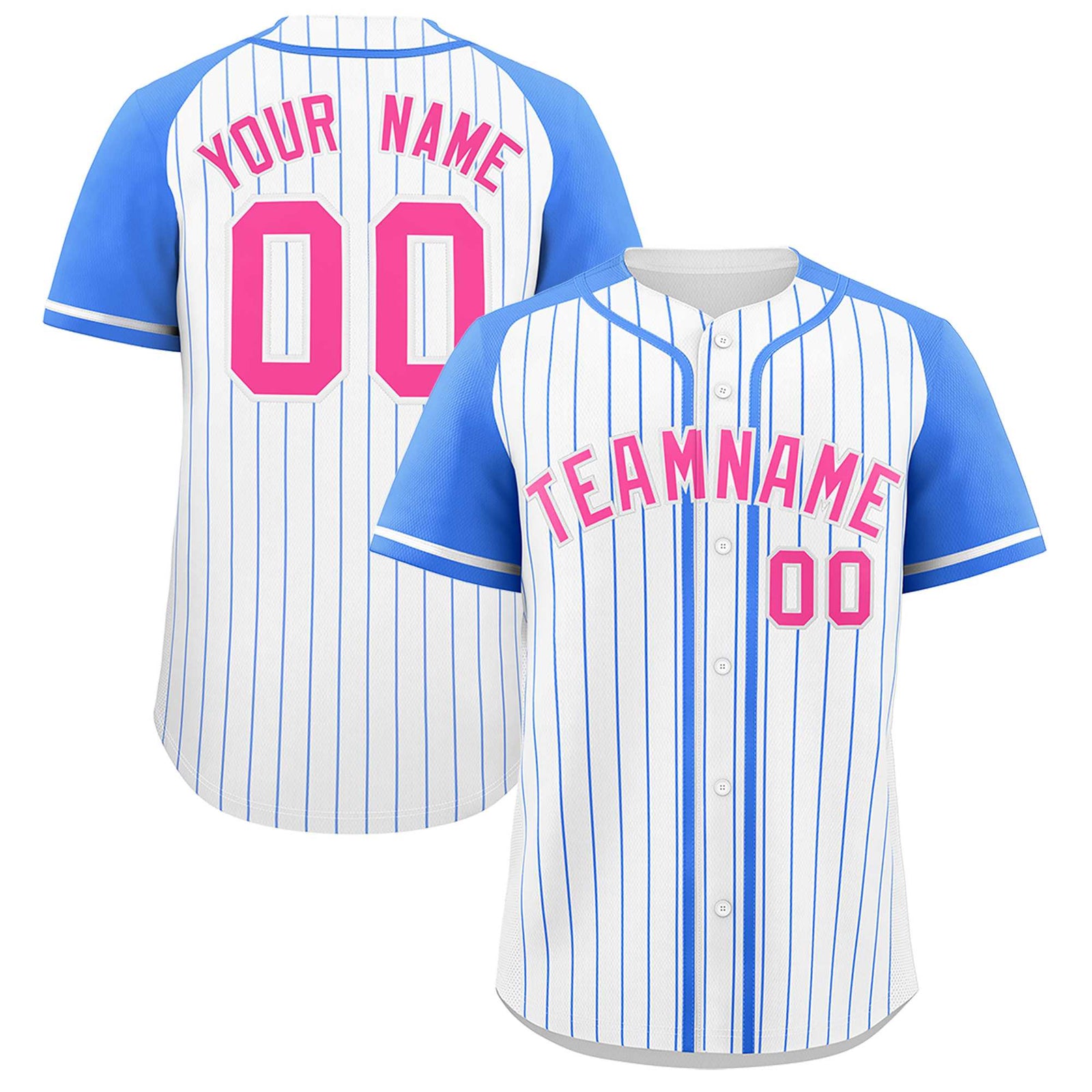 Custom White Powder Blue Stripe Fashion Raglan Sleeves Authentic Baseball Jersey