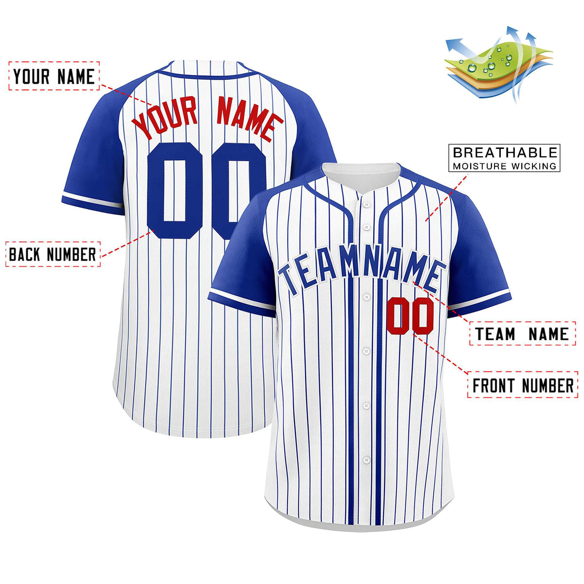 Custom White Royal Stripe Fashion Raglan Sleeves Authentic Baseball Jersey