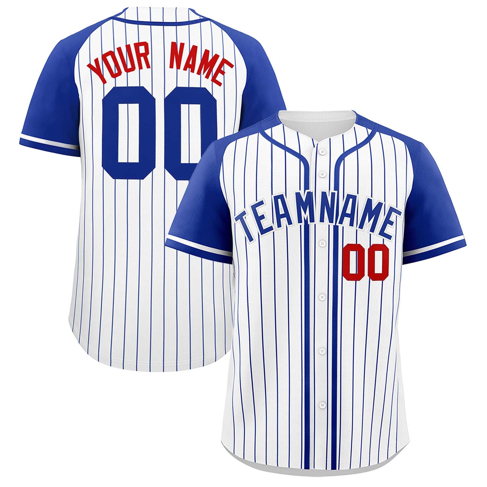 Custom White Royal Stripe Fashion Raglan Sleeves Authentic Baseball Jersey