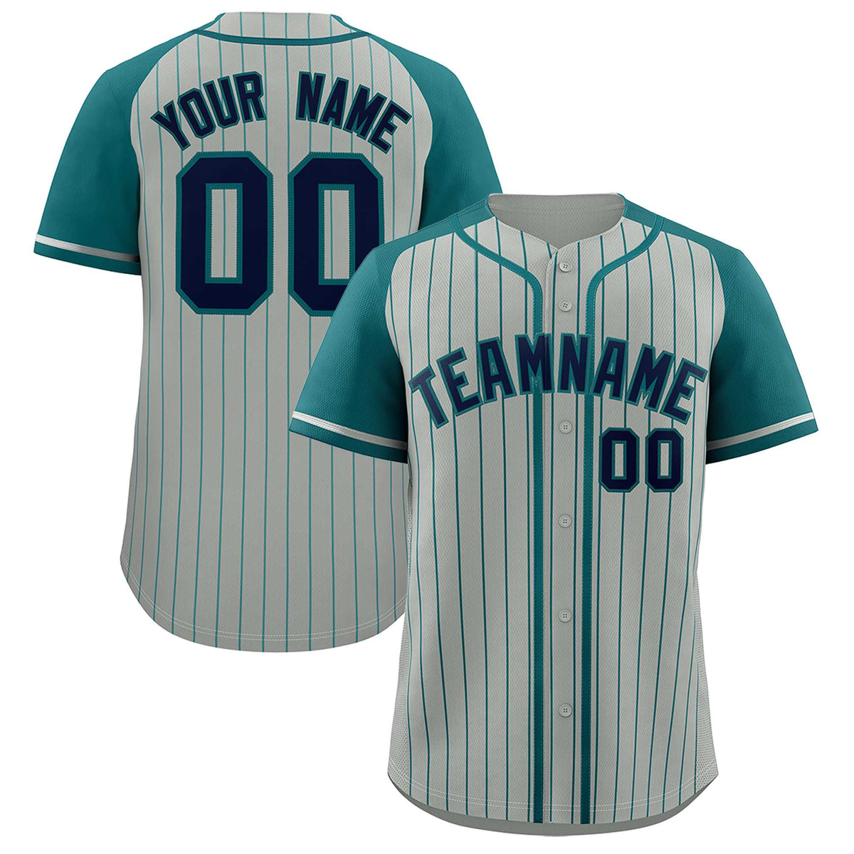 Custom Gray Aqua Stripe Fashion Raglan Sleeves Authentic Baseball Jersey