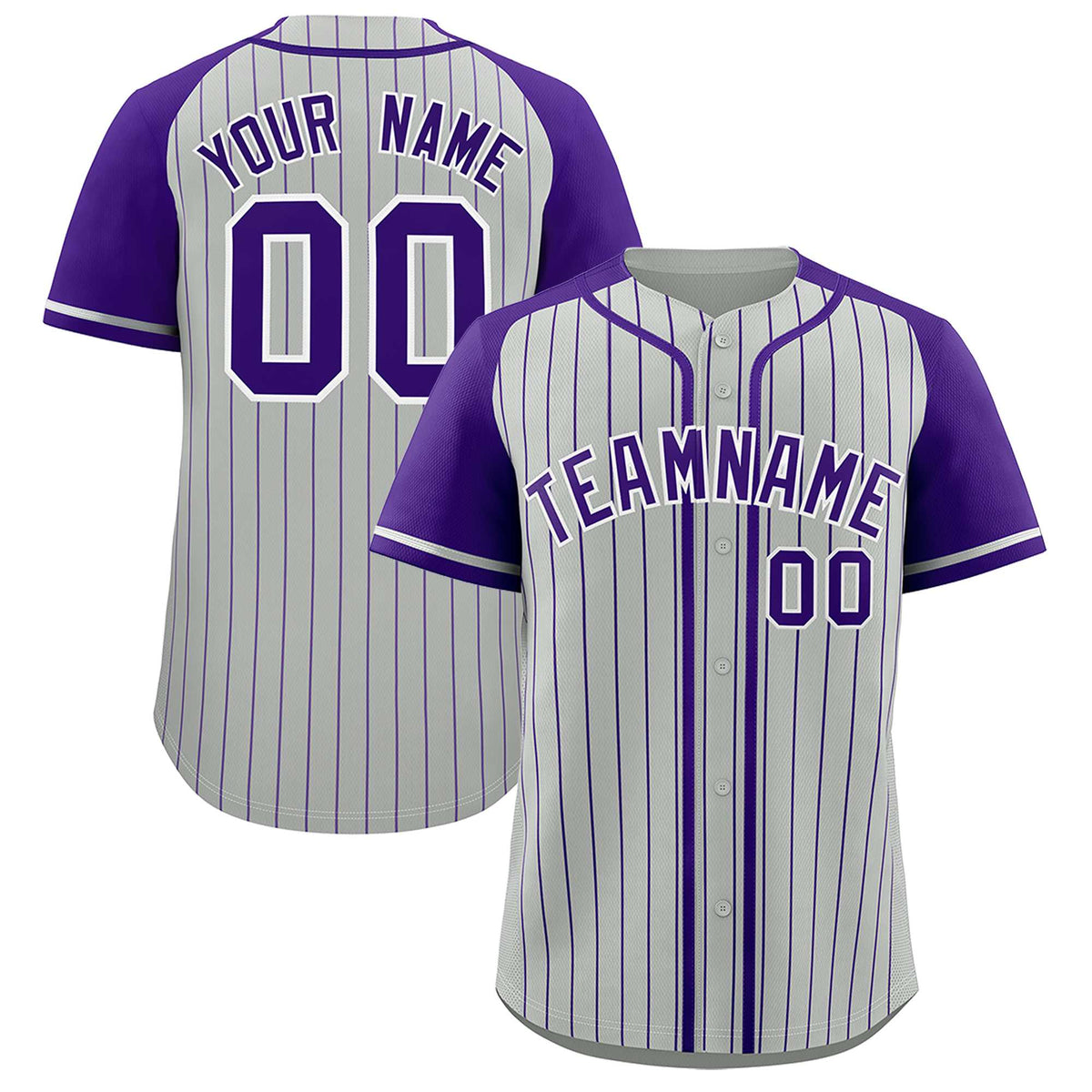 Custom Gray Purple Stripe Fashion Raglan Sleeves Authentic Baseball Jersey