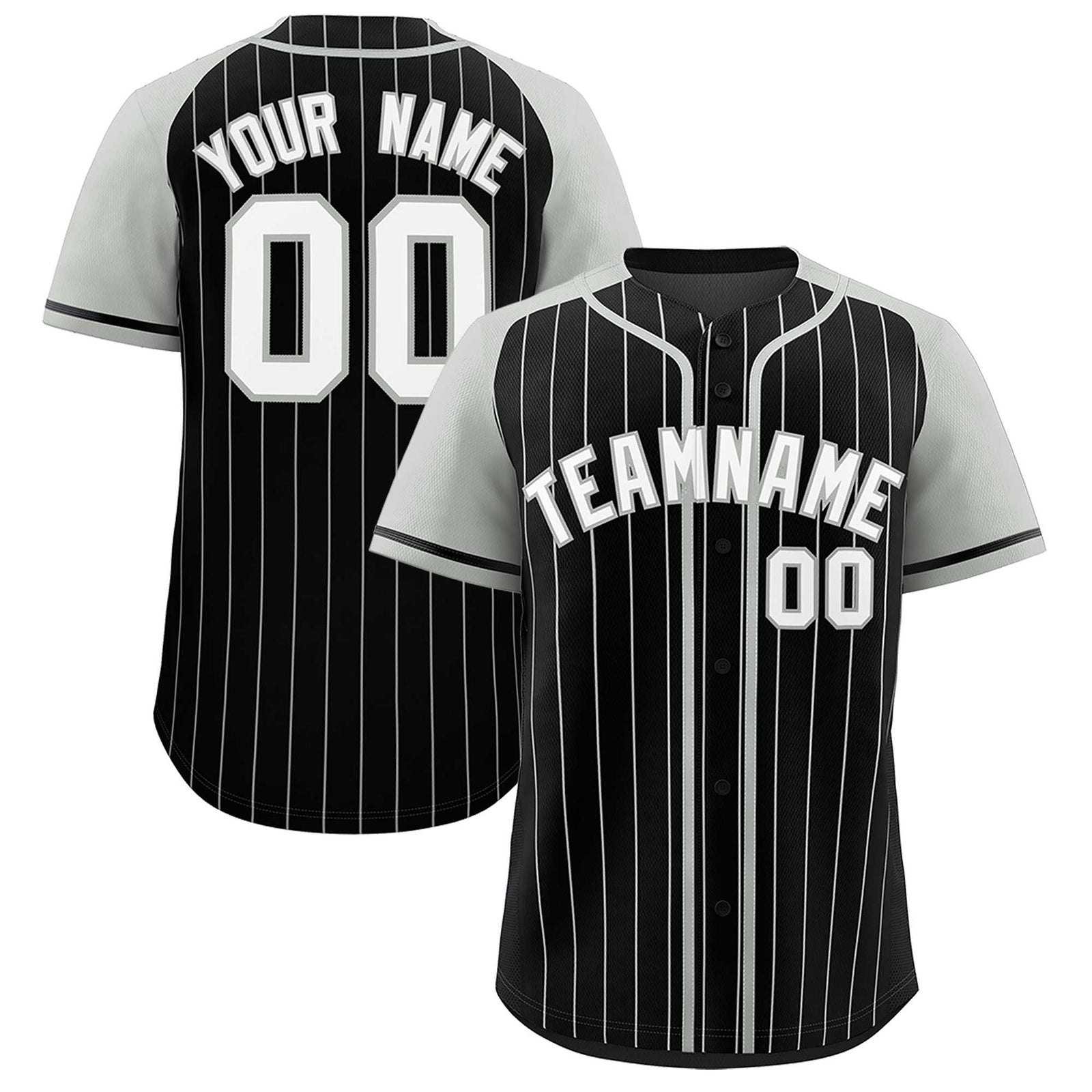 Custom Black Gray Stripe Fashion Raglan Sleeves Authentic Baseball Jersey