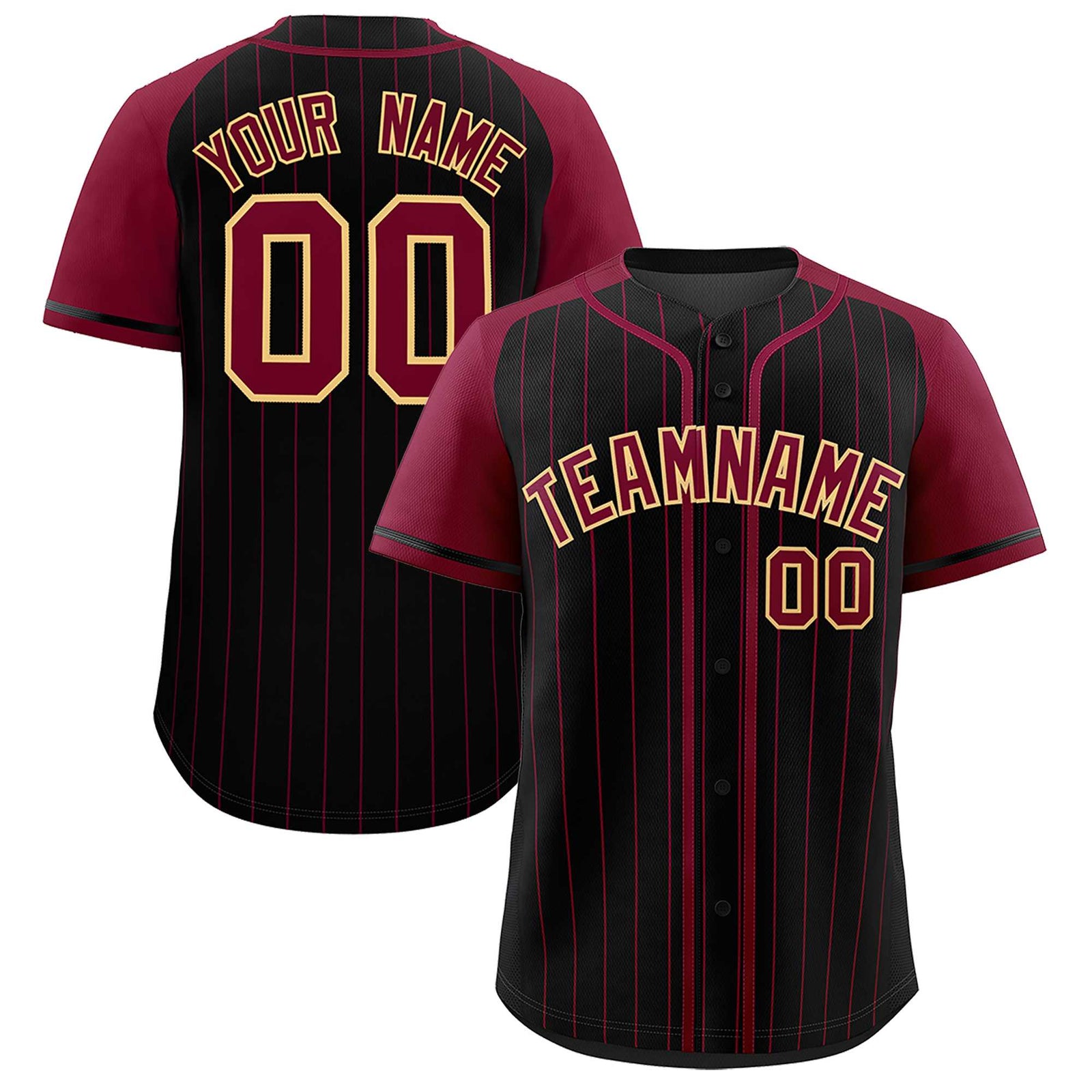 Custom Black Crimson Stripe Fashion Raglan Sleeves Authentic Baseball Jersey