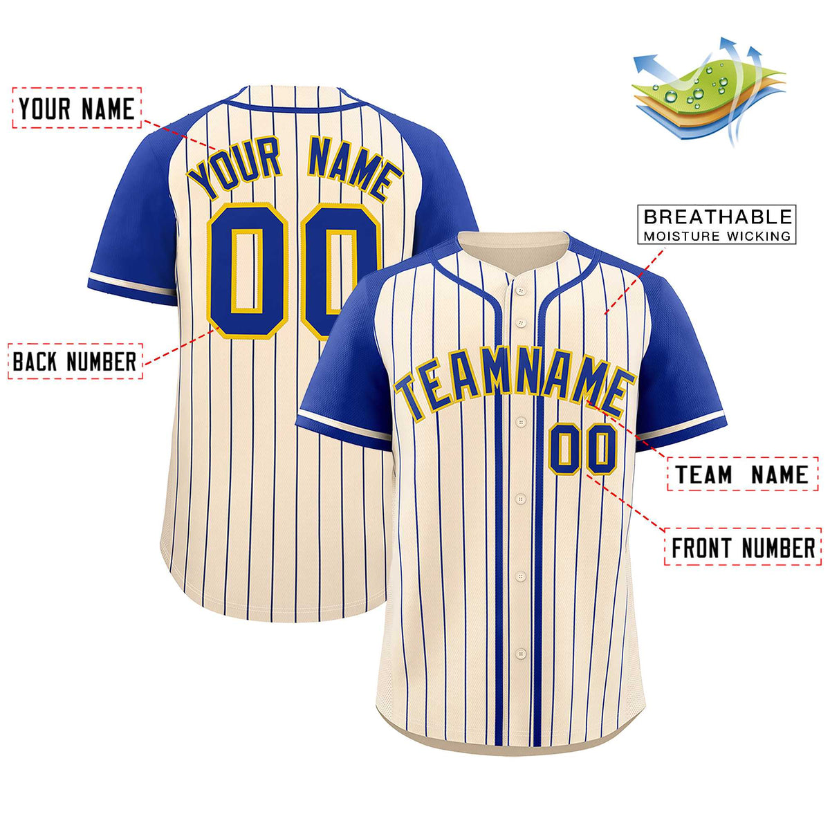 Custom Cream Royal Stripe Fashion Raglan Sleeves Authentic Baseball Jersey