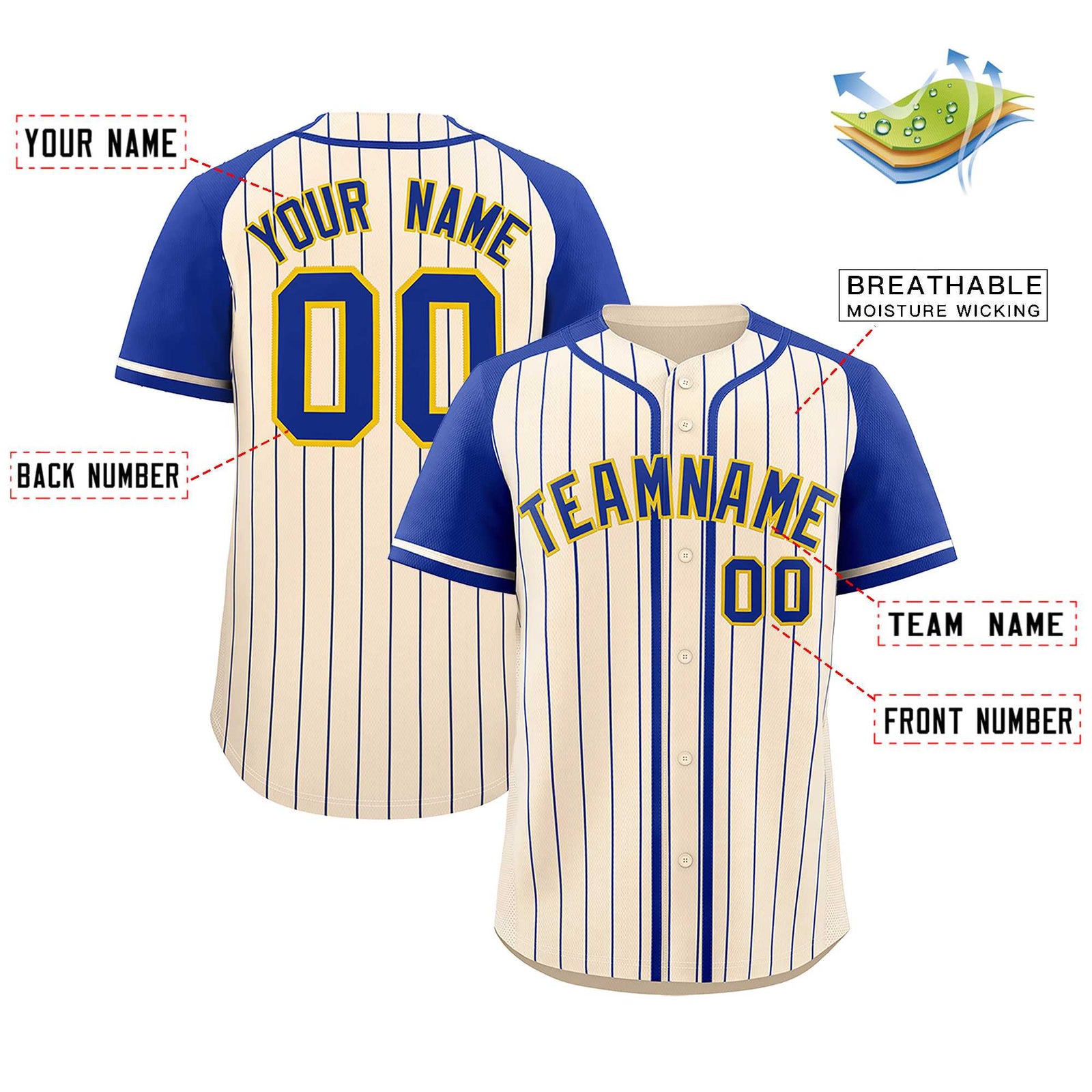 Custom Cream Royal Stripe Fashion Raglan Sleeves Authentic Baseball Jersey