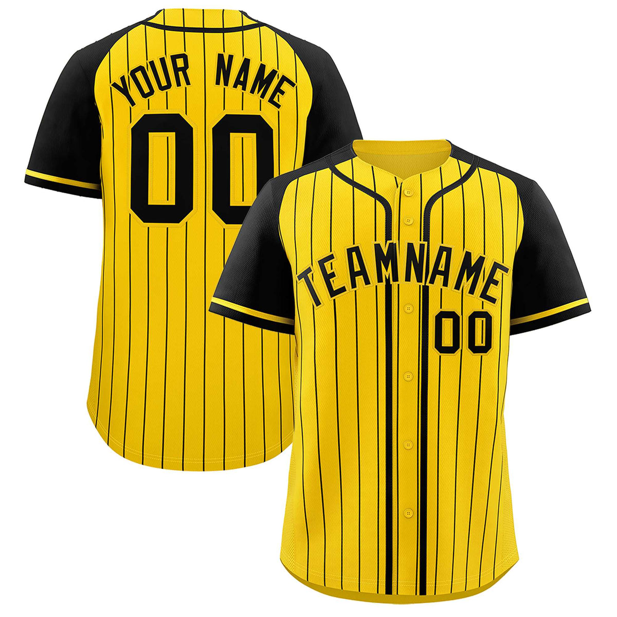 Custom Gold Black Stripe Fashion Raglan Sleeves Authentic Baseball Jersey