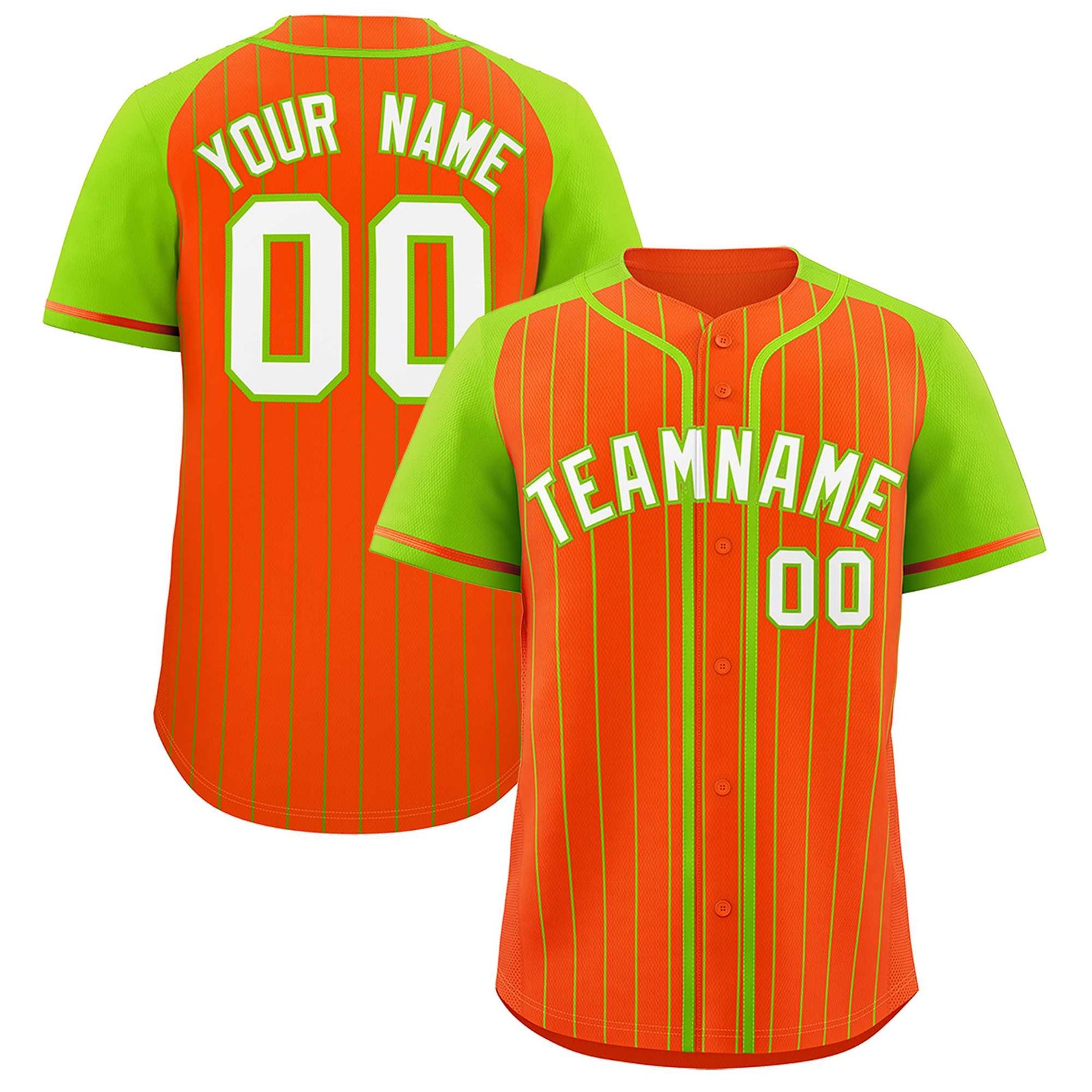 Custom Orange Neon Green Stripe Fashion Raglan Sleeves Authentic Baseball Jersey