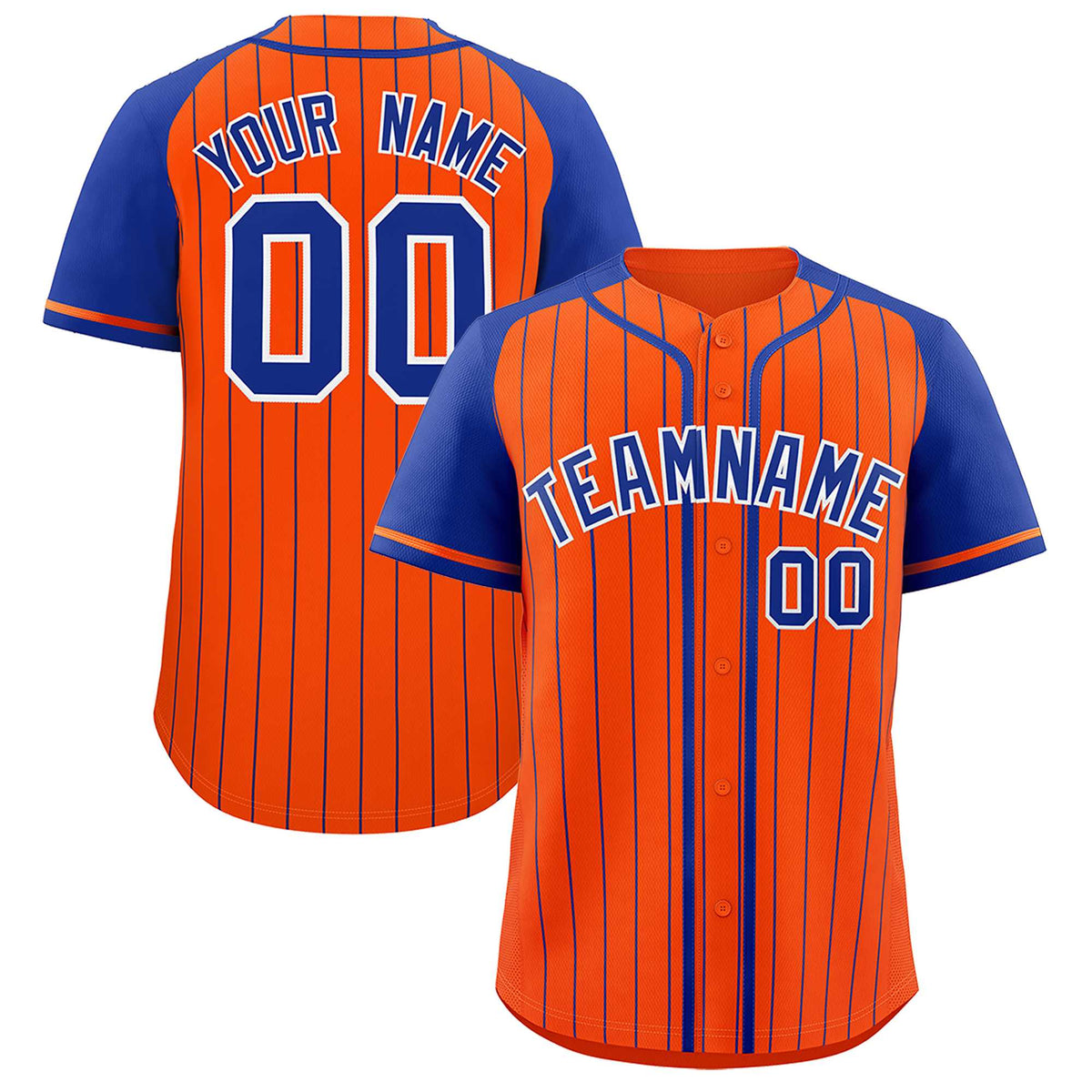 Custom Orange Royal Stripe Fashion Raglan Sleeves Authentic Baseball Jersey