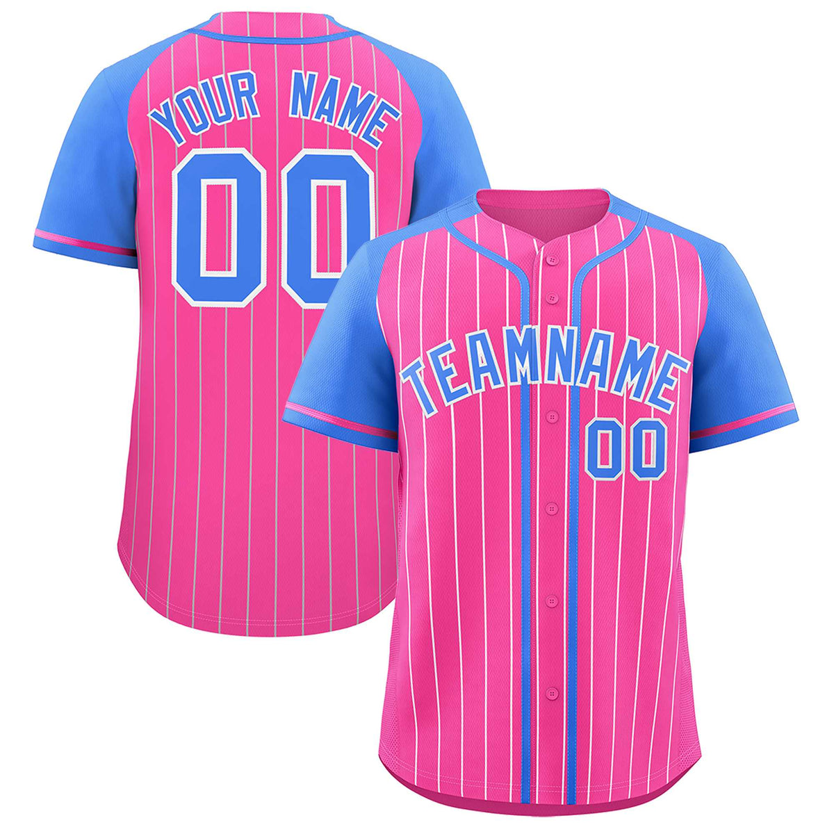 Custom Pink Powder Blue Stripe Fashion Raglan Sleeves Authentic Baseball Jersey
