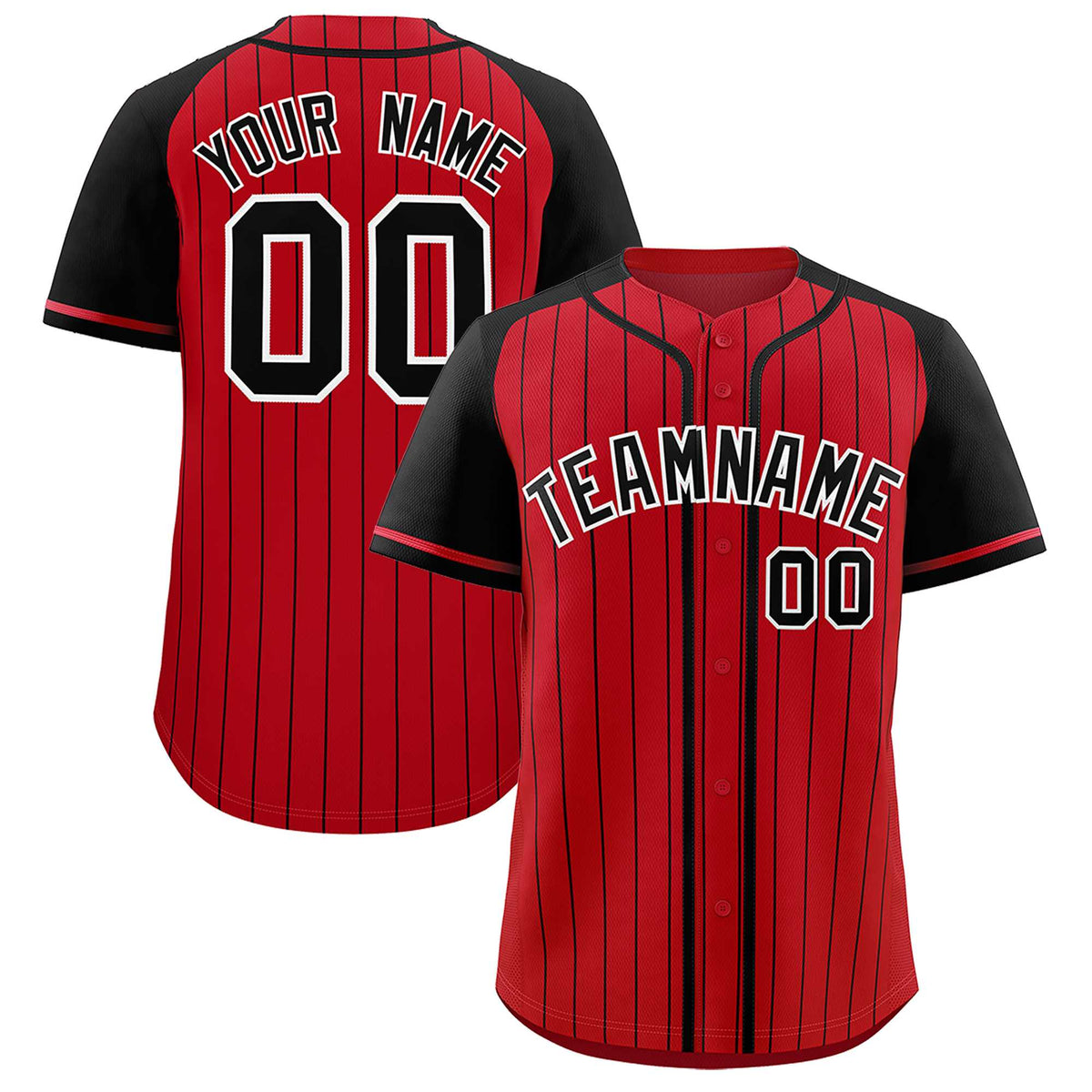 Custom Red Black Stripe Fashion Raglan Sleeves Authentic Baseball Jersey