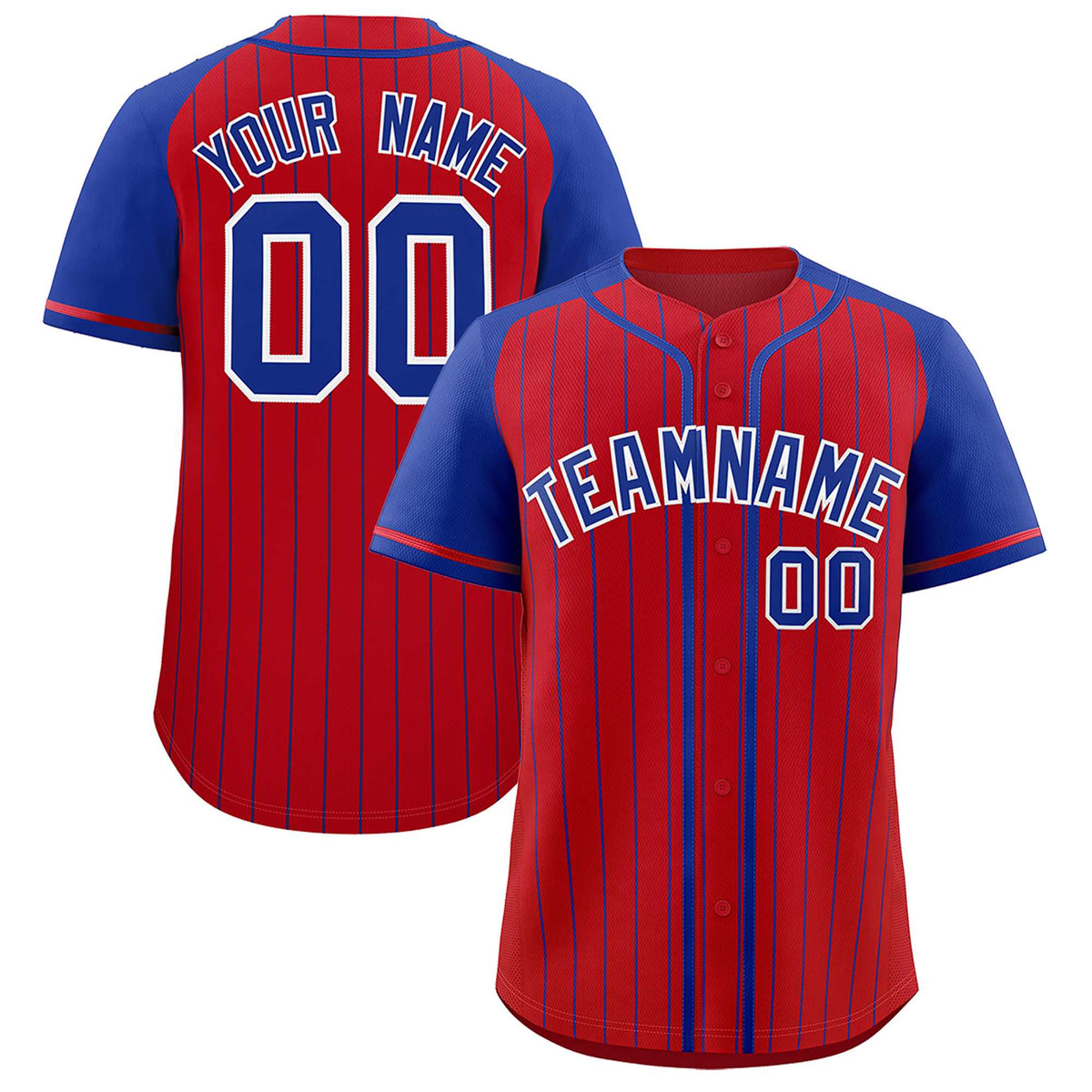 Custom Red Royal Stripe Fashion Raglan Sleeves Authentic Baseball Jersey