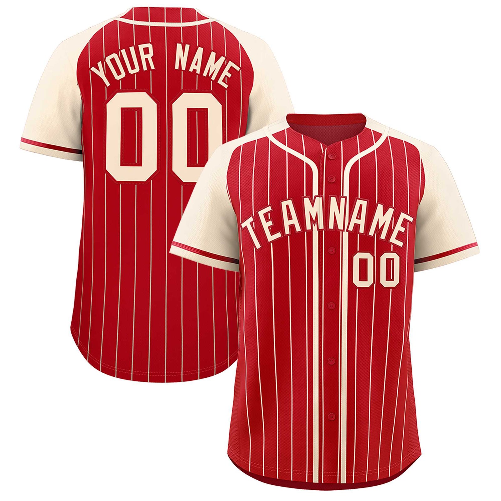 Custom Red Cream Stripe Fashion Raglan Sleeves Authentic Baseball Jersey