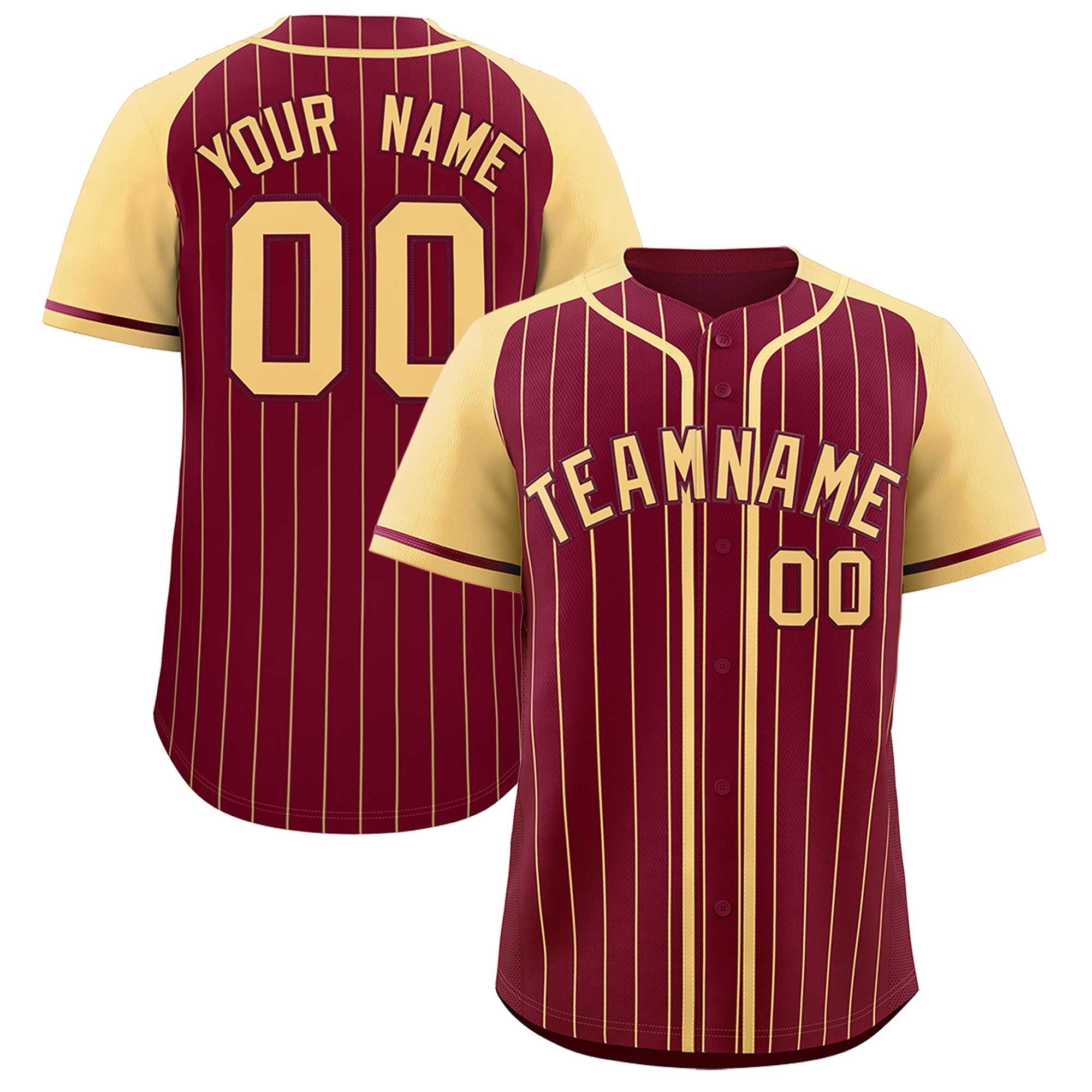 Custom Crimson Khaki Stripe Fashion Raglan Sleeves Authentic Baseball Jersey