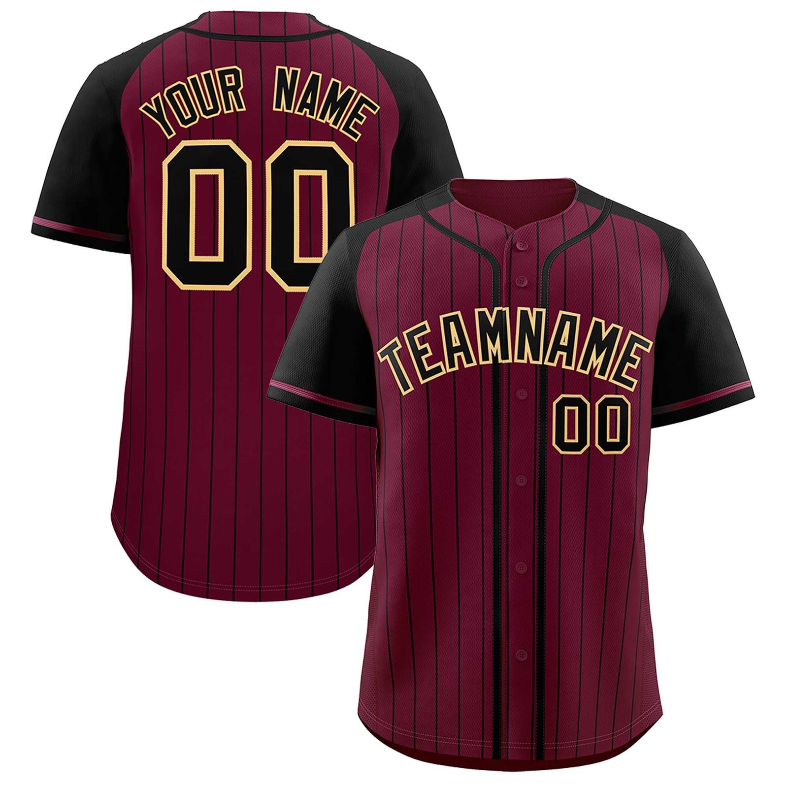 Custom Crimson Black Stripe Fashion Raglan Sleeves Authentic Baseball Jersey