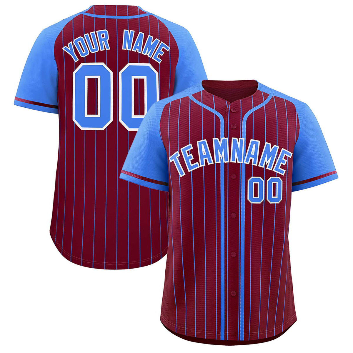Custom Crimson Powder Blue Stripe Fashion Raglan Sleeves Authentic Baseball Jersey