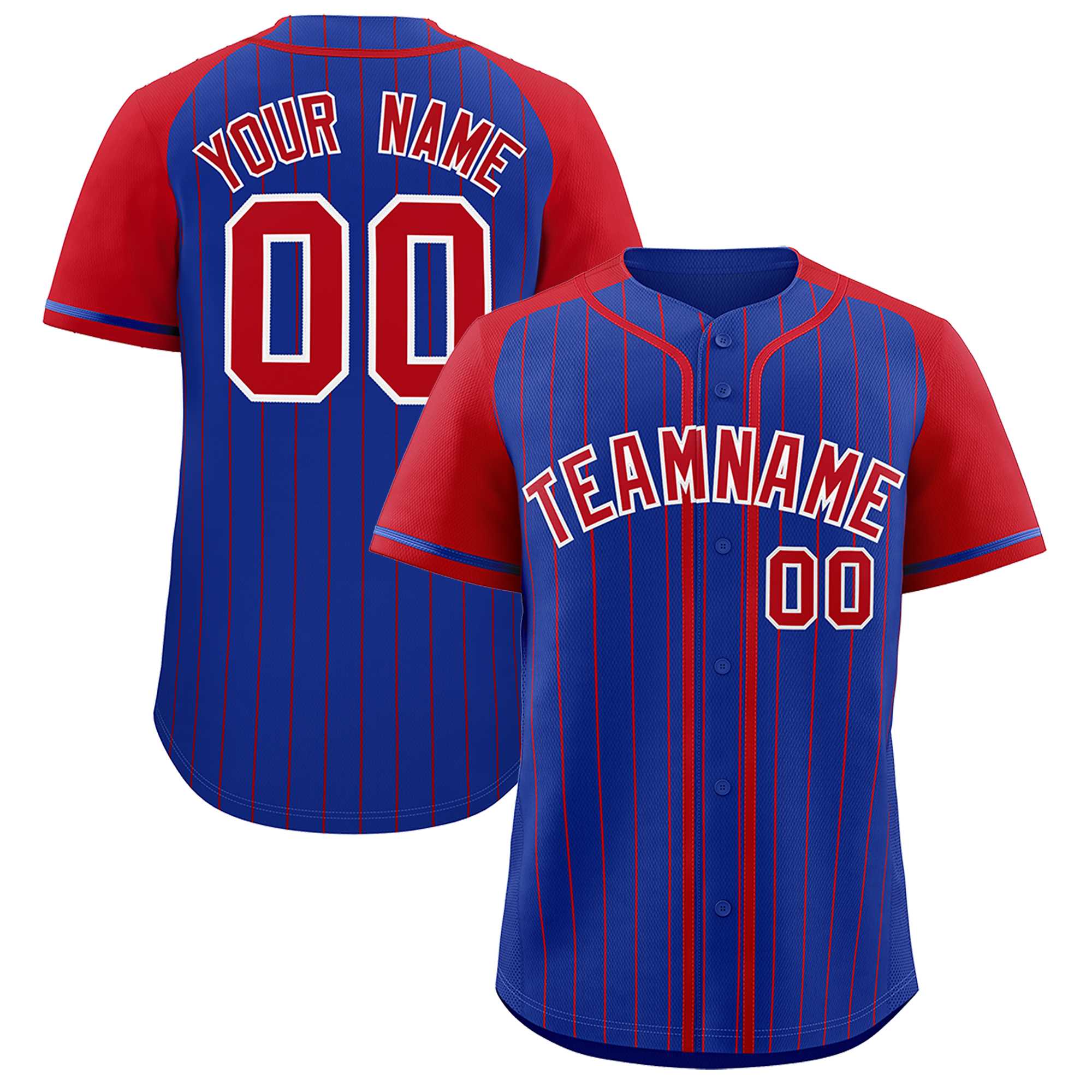 Custom Royal Red Stripe Fashion Raglan Sleeves Authentic Baseball Jersey