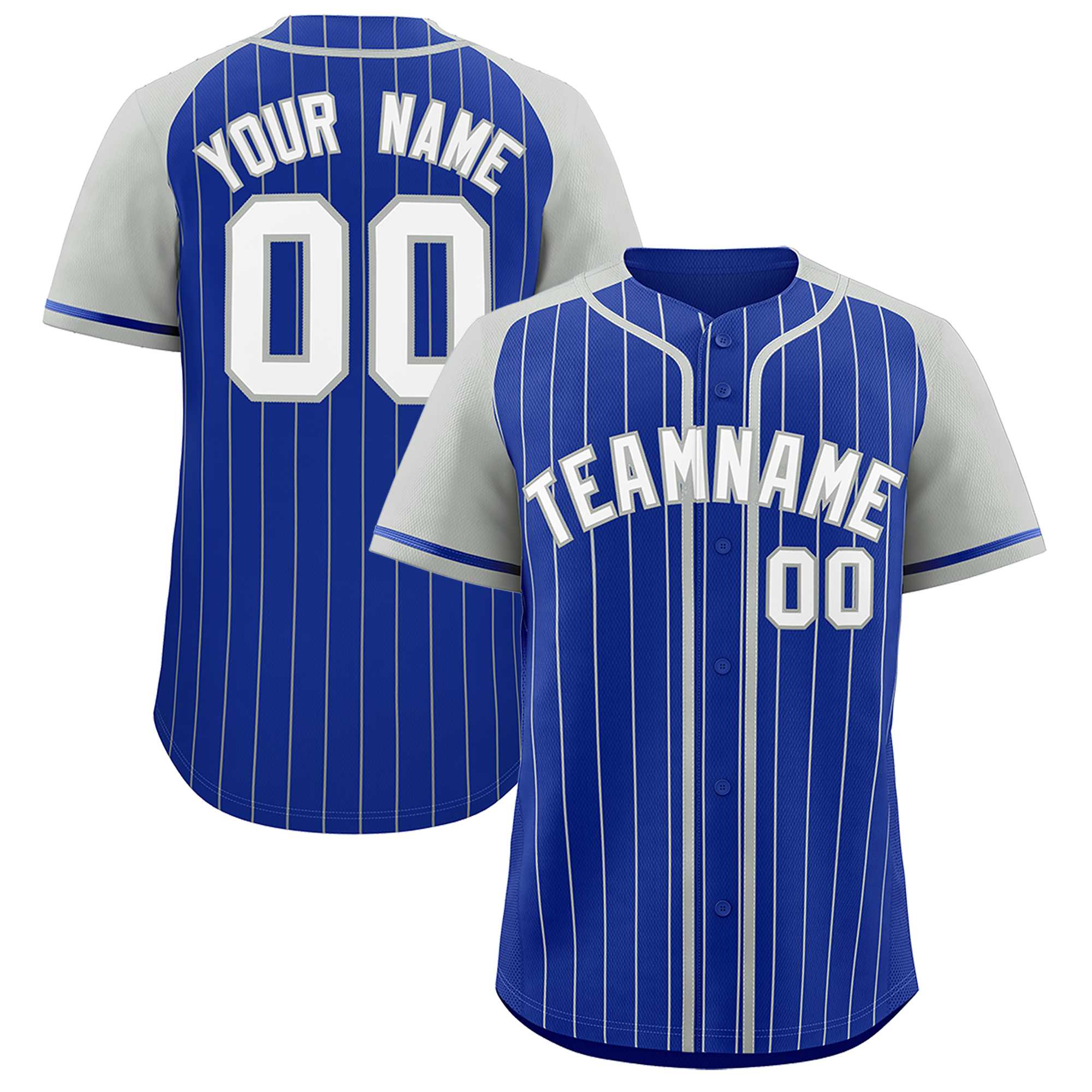 Custom Royal Gray Stripe Fashion Raglan Sleeves Authentic Baseball Jersey